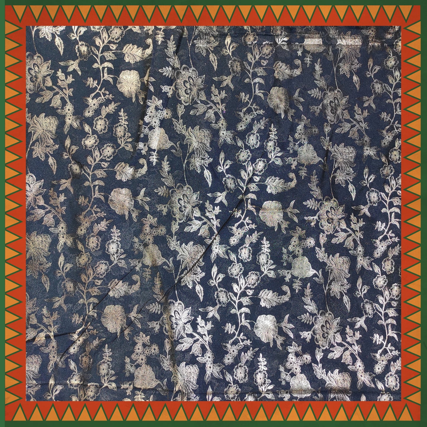 Flower Silver Foil Print On Satin Tafetta (FW-56" EMB-56")