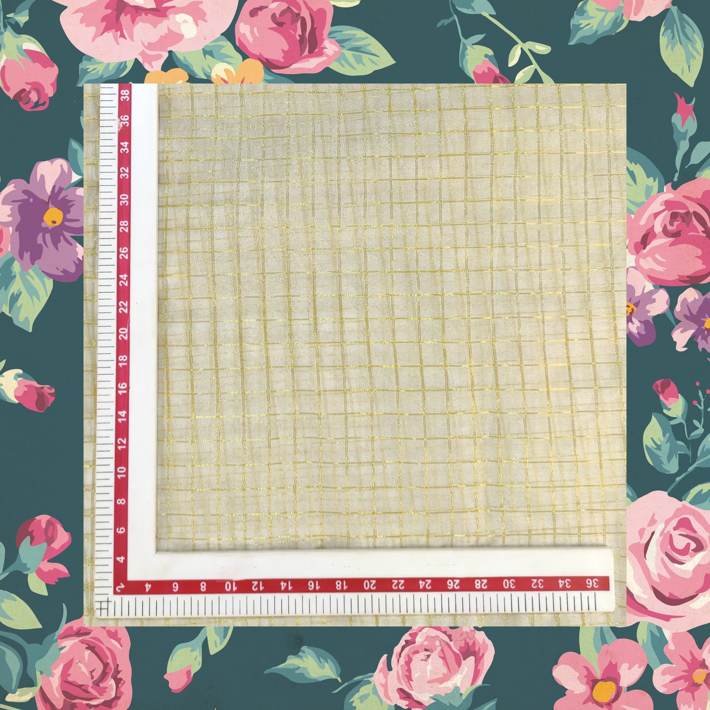 Dyeble Organza Golden Zari Chex