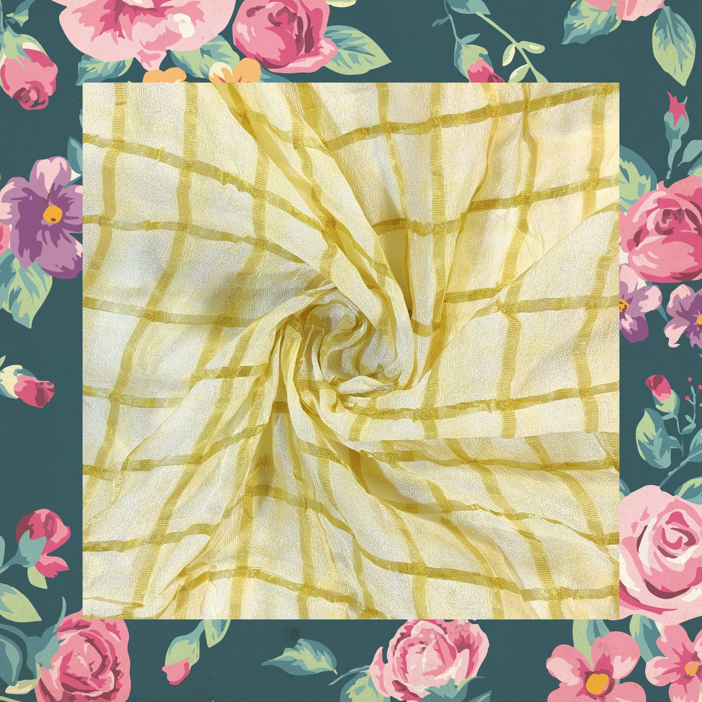 Dyeble Nylon Golden Zari Chex With Border