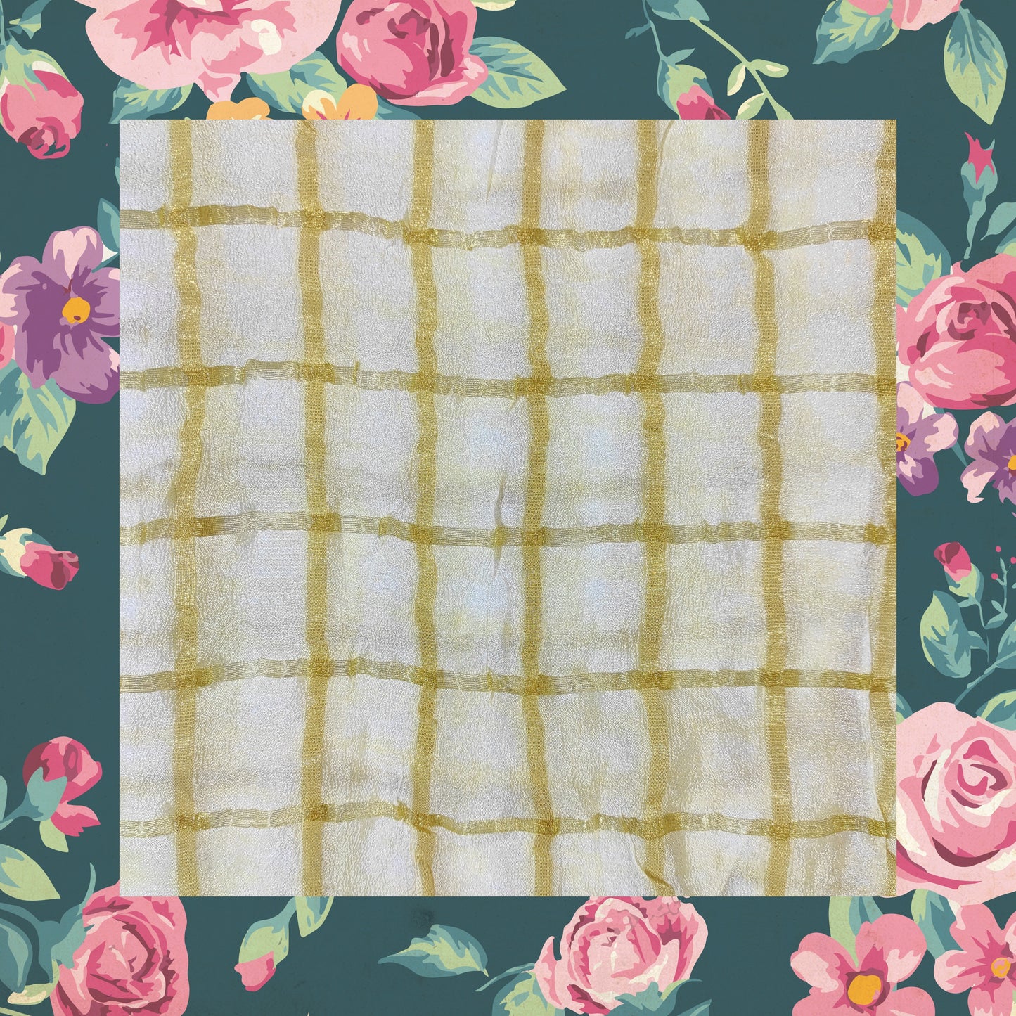 Dyeble Nylon Golden Zari Chex With Border