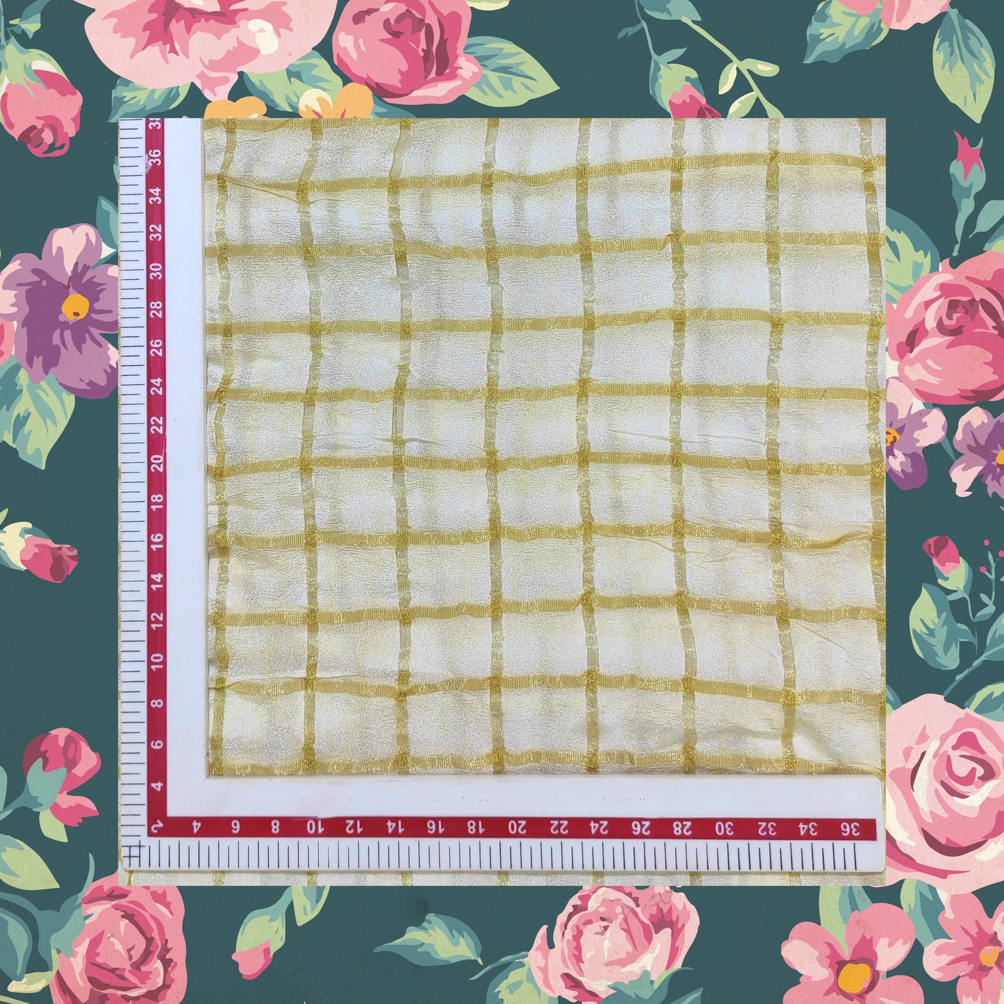 Dyeble Nylon Golden Zari Chex With Border