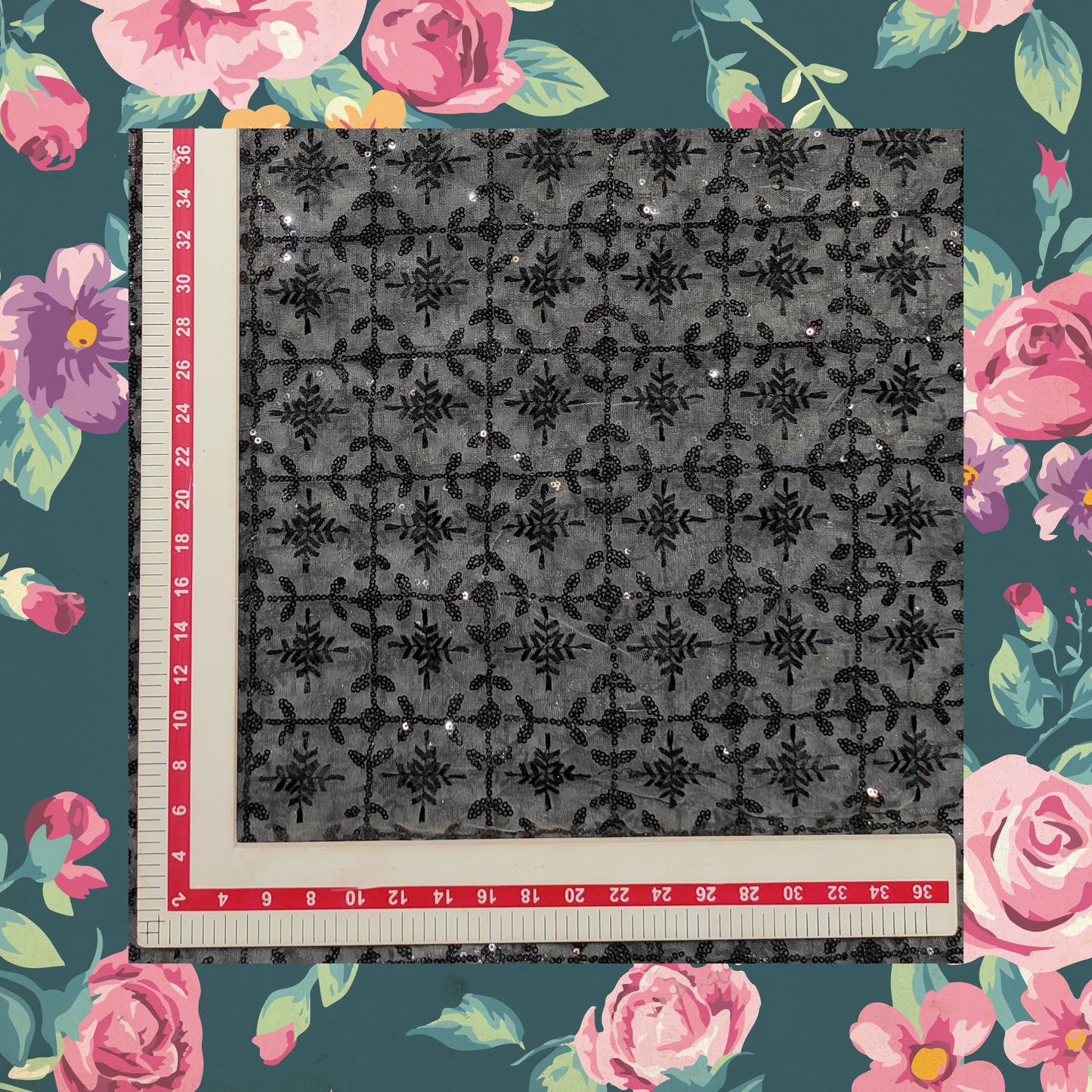 Black Sequence Embroidery On Net
