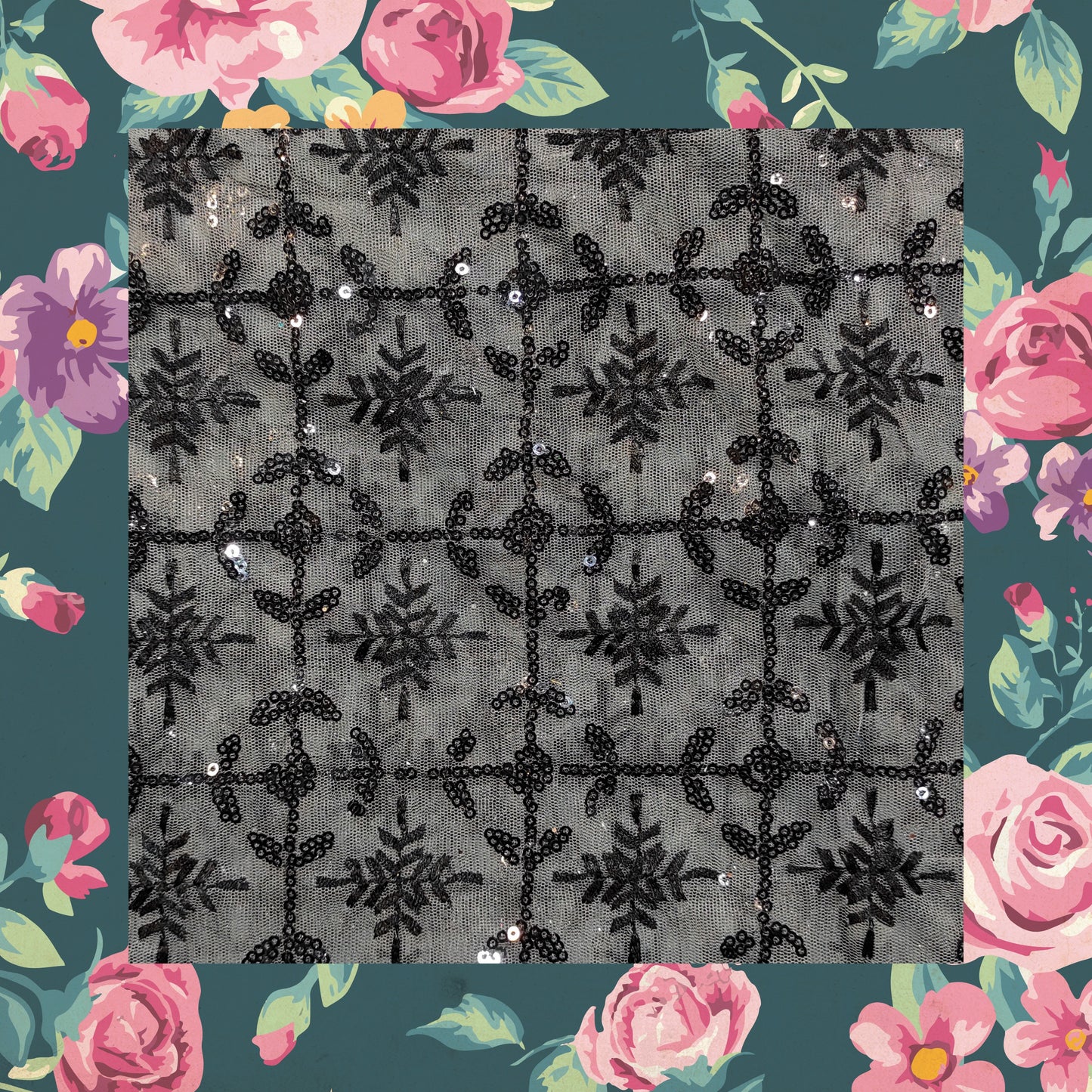 Black Sequence Embroidery On Net