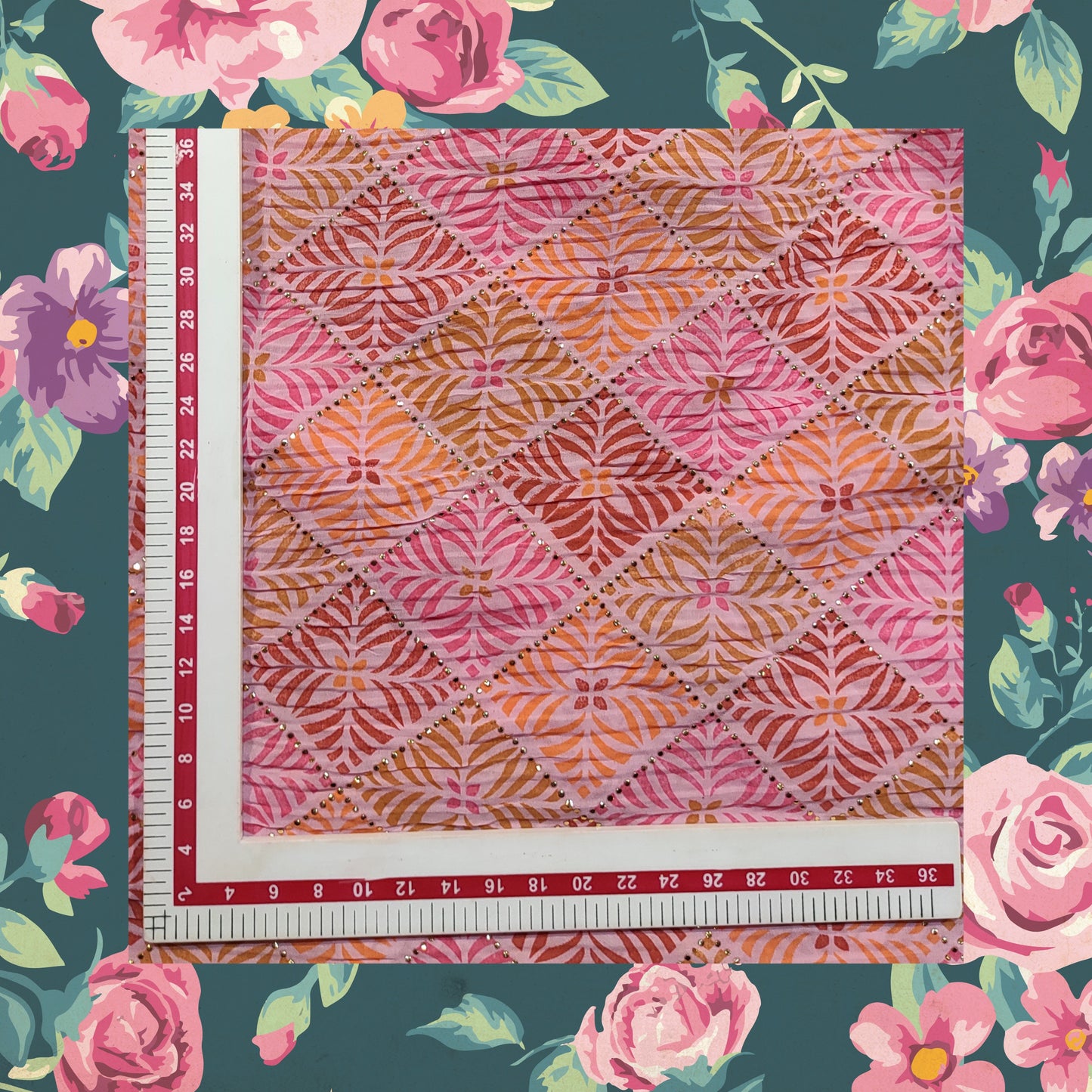 Beautiful Mukesh Print With Color Contrast Printed Pleated Georgette Fabric (price for 6 meter)