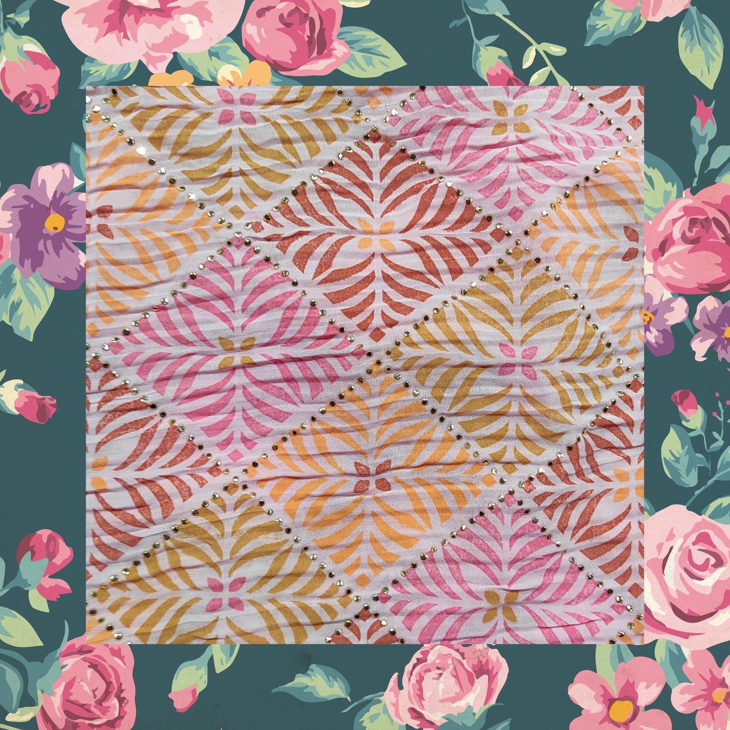Beautiful Mukesh Print With Color Contrast Printed Pleated Georgette Fabric (price for 6 meter)