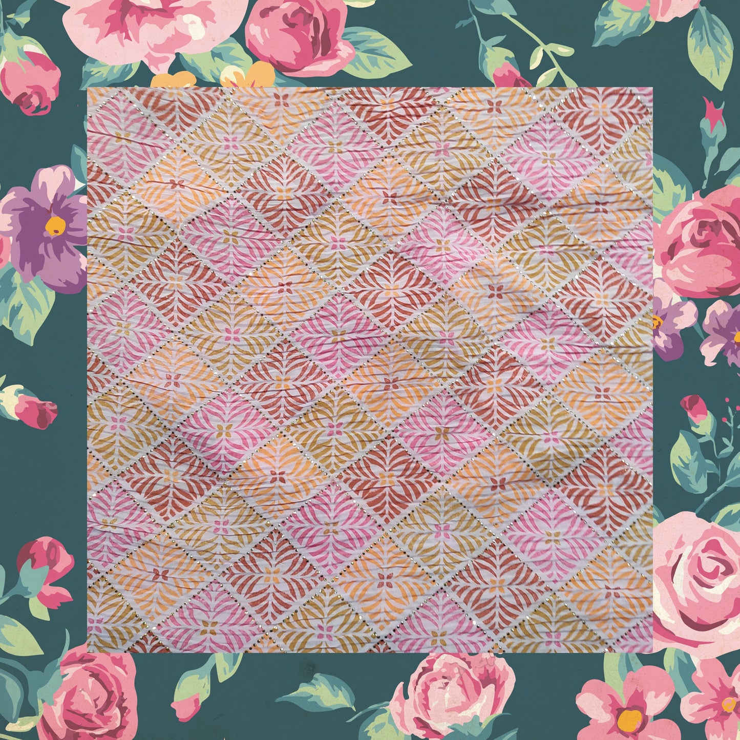 Beautiful Mukesh Print With Color Contrast Printed Pleated Georgette Fabric (price for 6 meter)