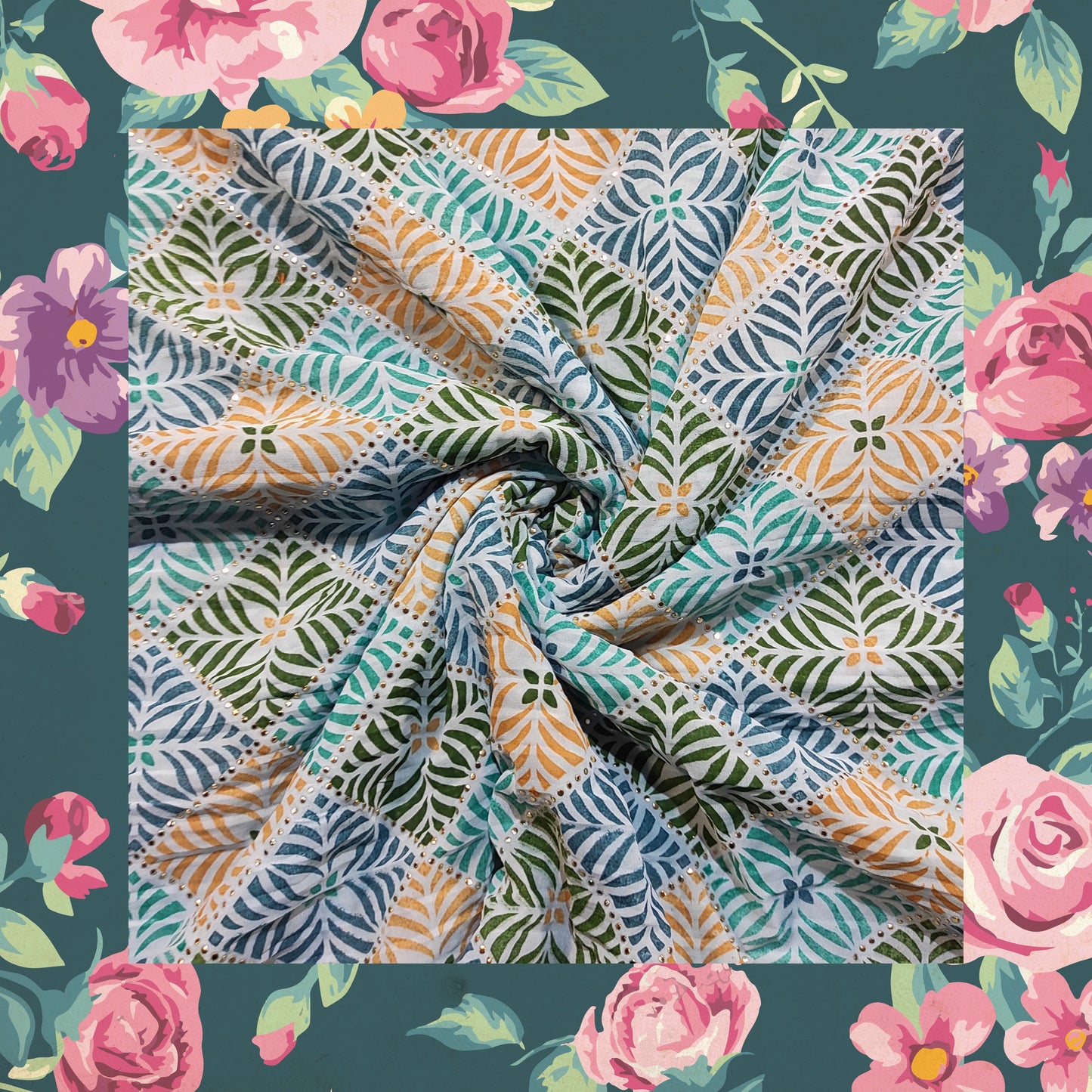 Beautiful Mukesh Print With Color Contrast Printed Pleated Georgette Fabric (price for 6 meter)