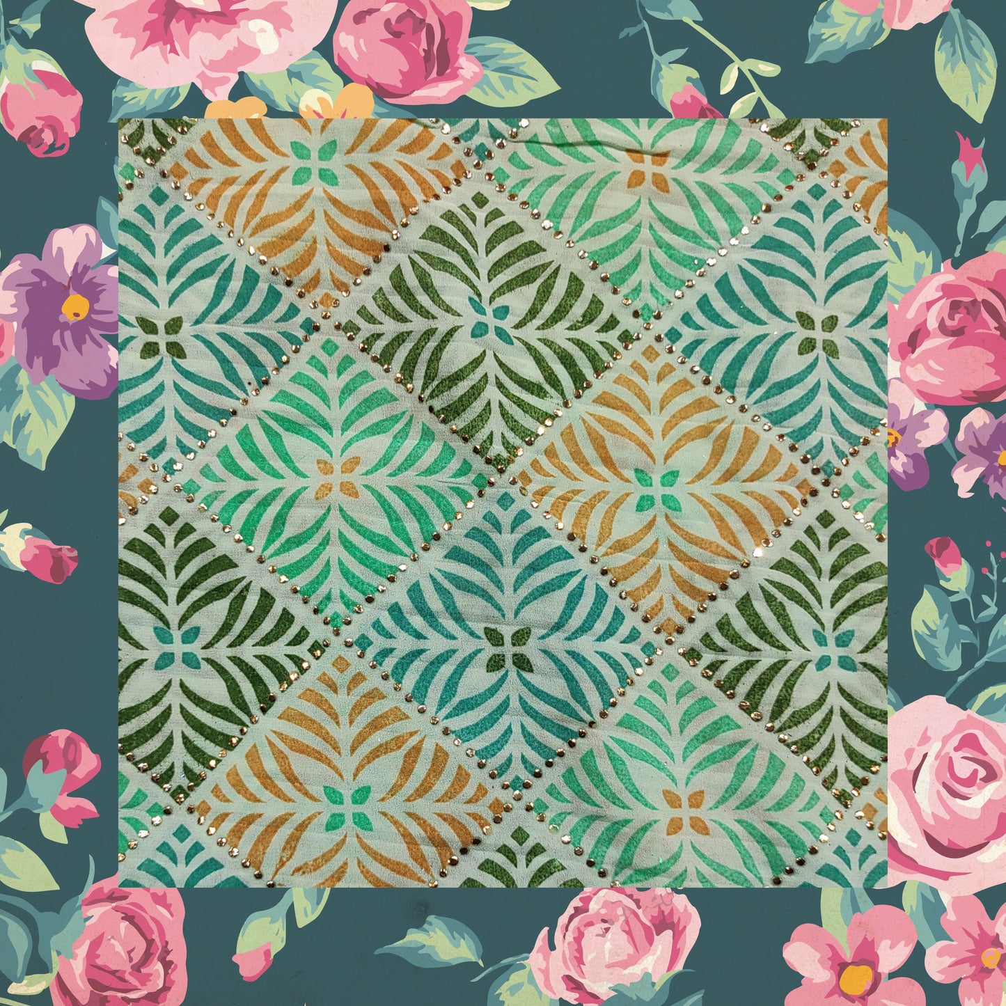 Beautiful Mukesh Print With Color Contrast Printed Pleated Georgette Fabric (price for 6 meter)