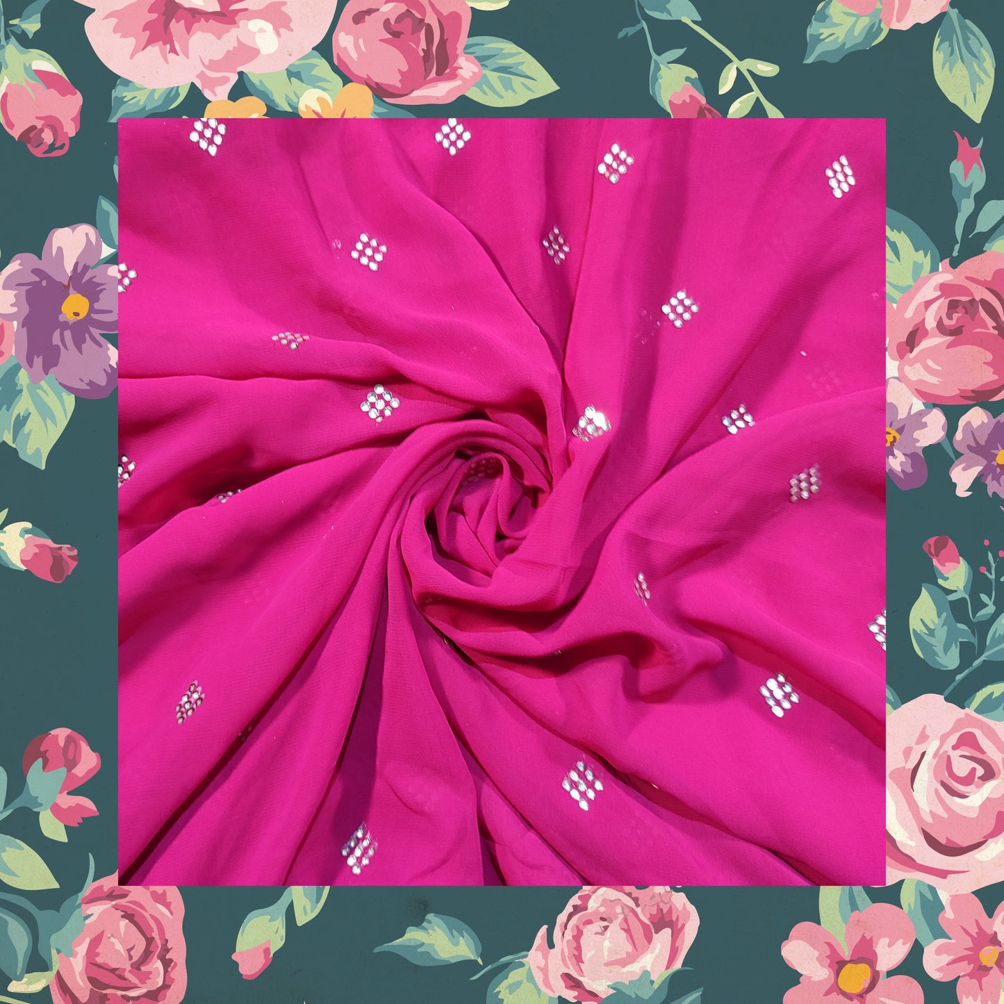 Beautiful Hand Embroidery Work On Georgette Fabric (price for 6 meter)