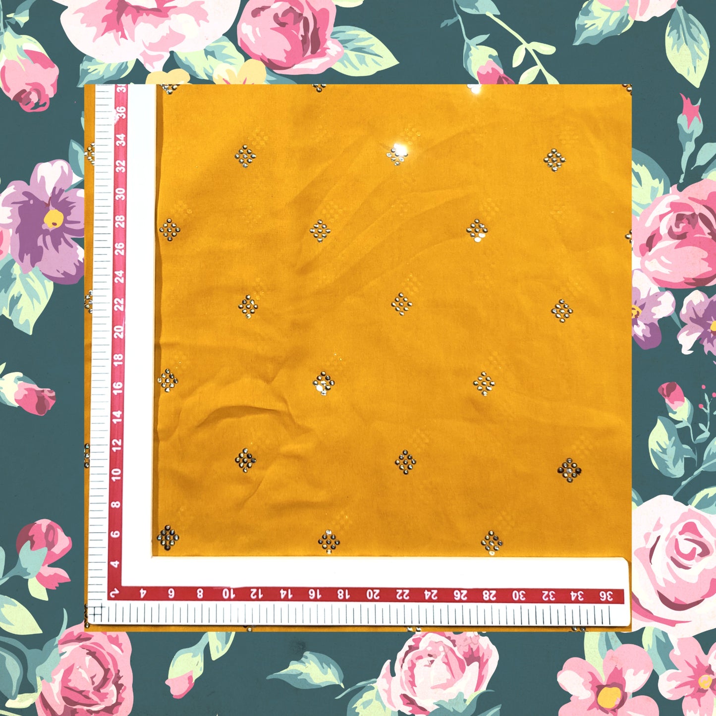 Hand Embroidery Work On Yellow Georgette Fabric (price for 6 meter)
