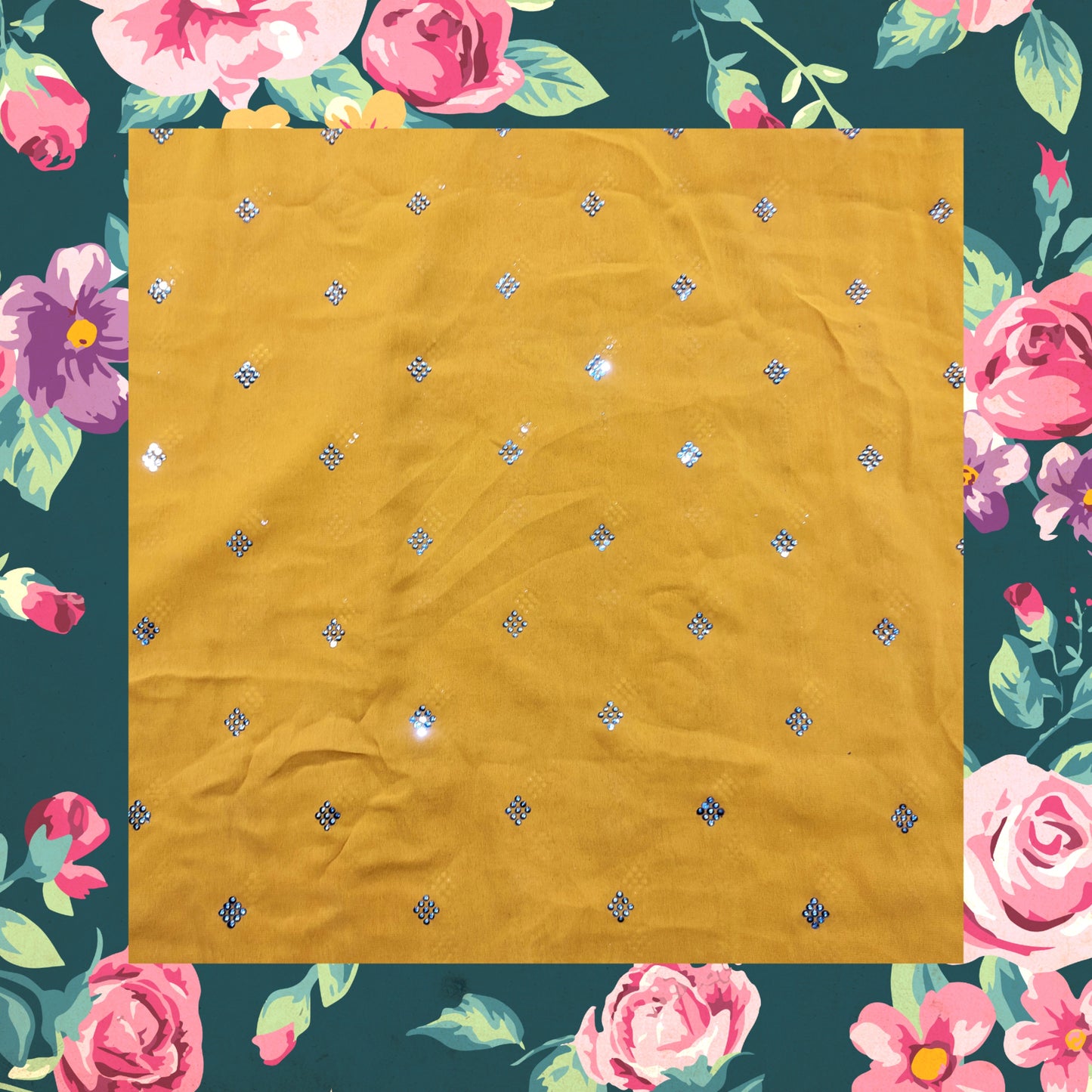 Hand Embroidery Work On Yellow Georgette Fabric (price for 6 meter)