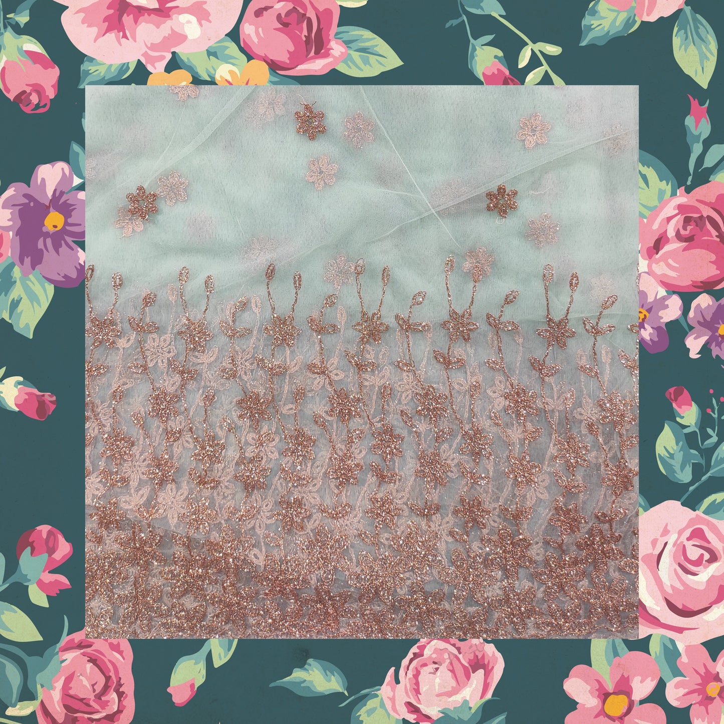 Glitter Codding Work Embroidery On Net