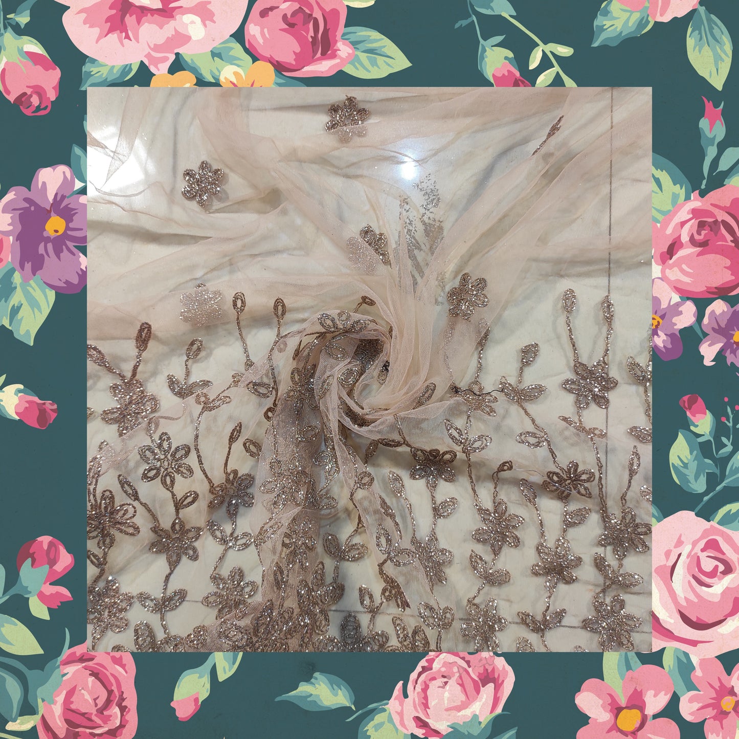 Glitter Codding Work Embroidery On Net