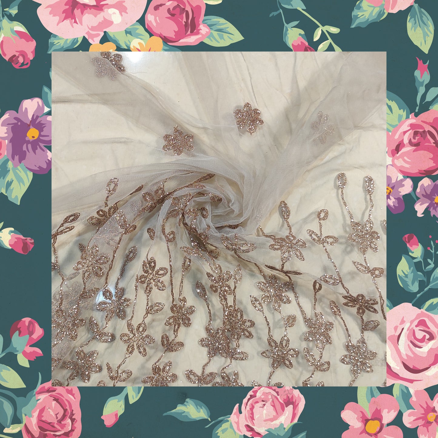 Glitter Codding Work Embroidery On Net