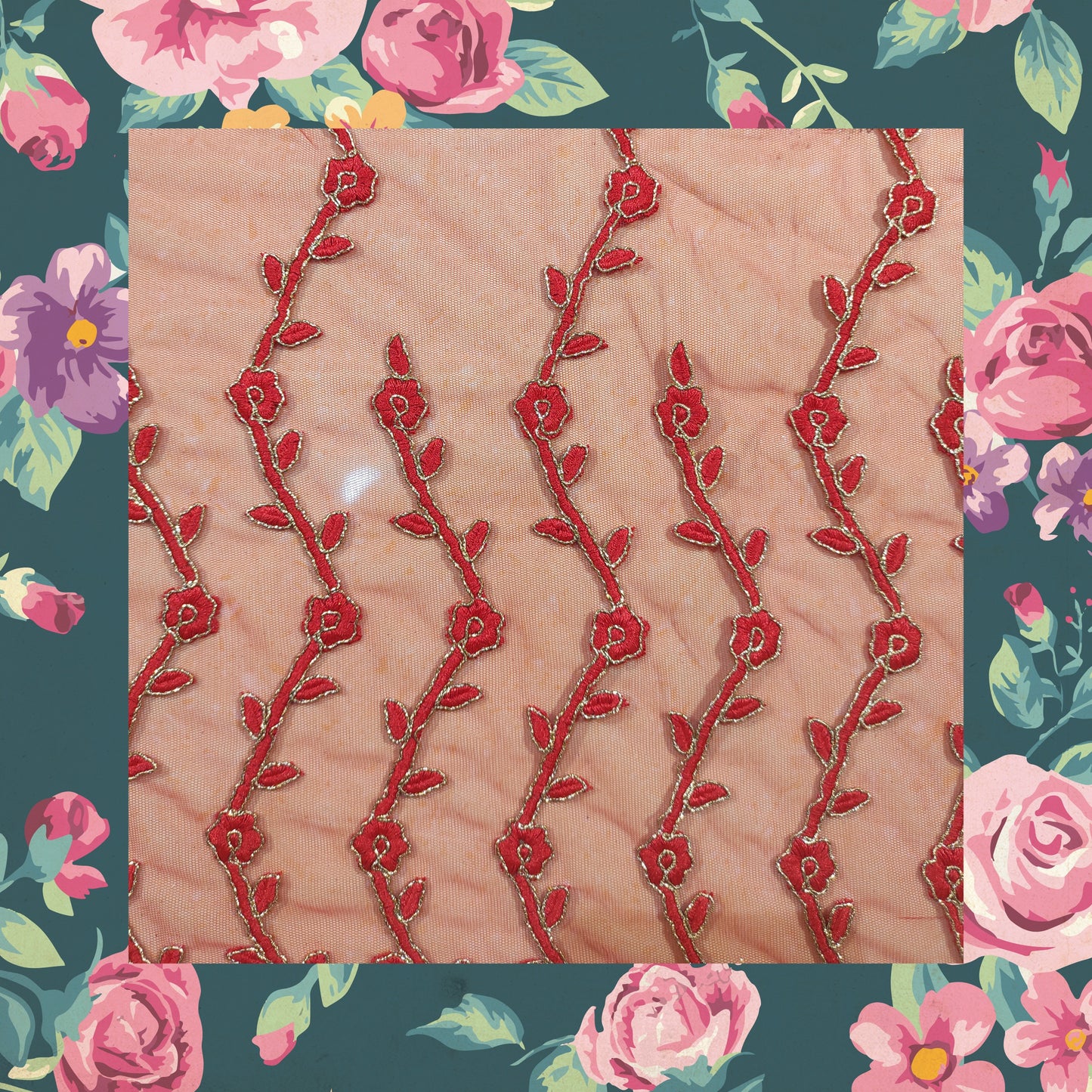 Heavy Multi Codding Work Embroidery On Net