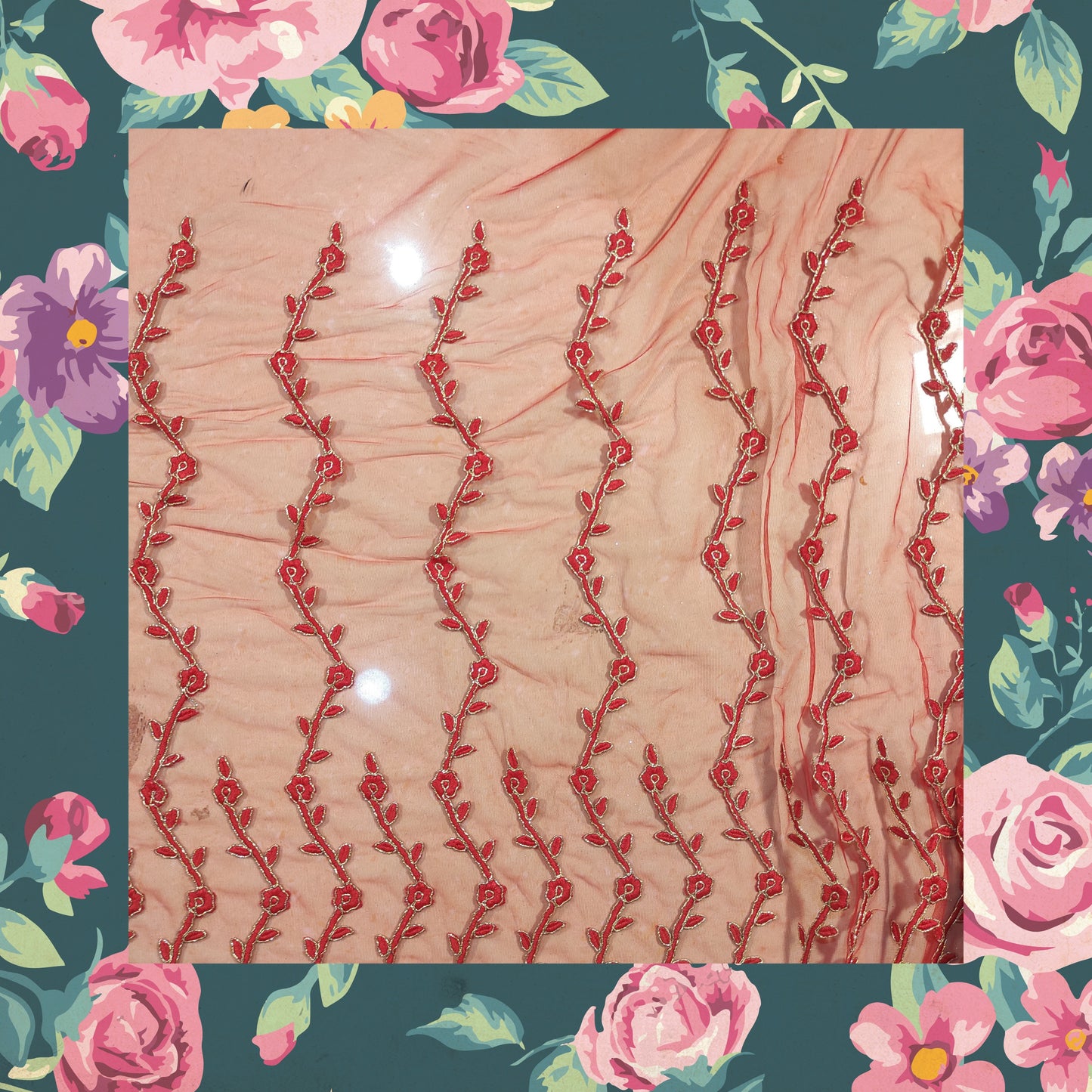 Heavy Multi Codding Work Embroidery On Net