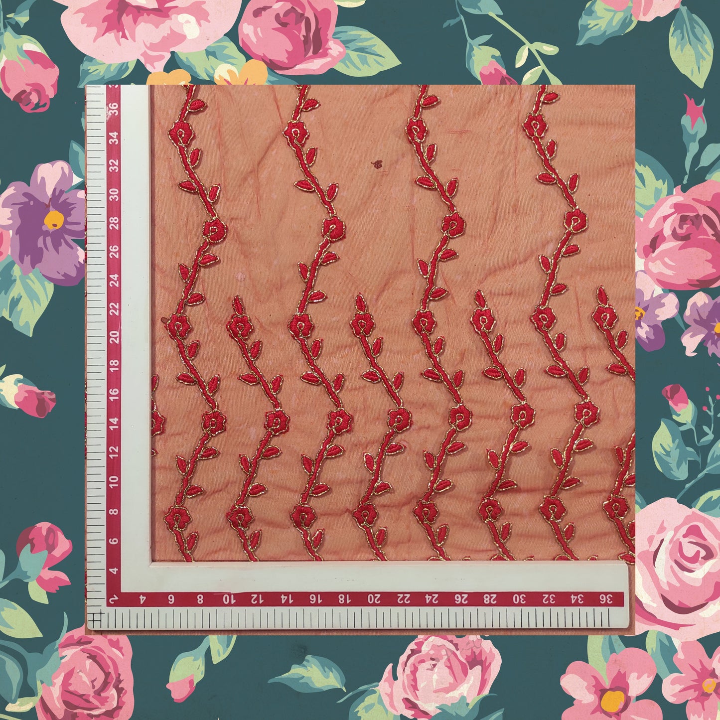 Heavy Multi Codding Work Embroidery On Net
