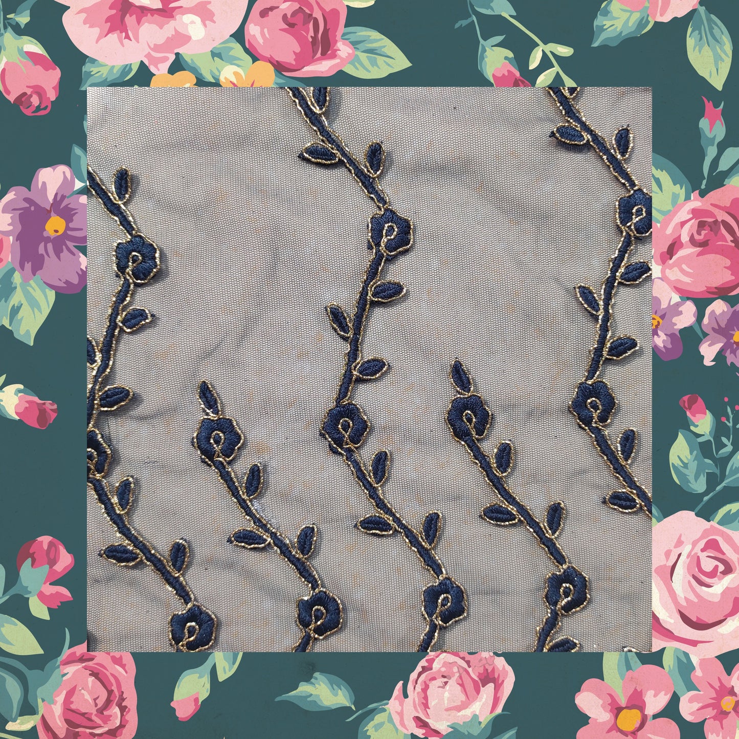 Heavy Multi Codding Work Embroidery On Net