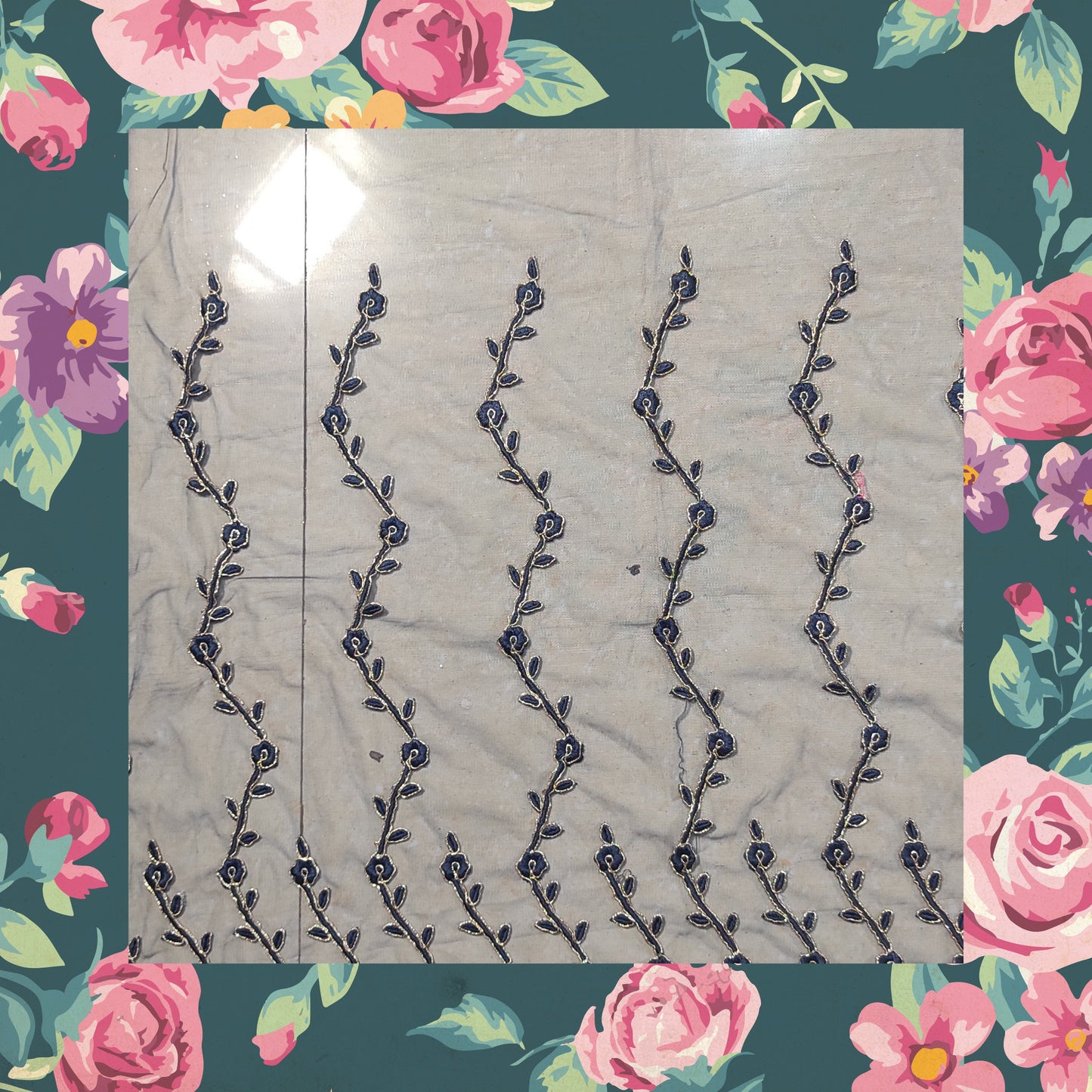 Heavy Multi Codding Work Embroidery On Net