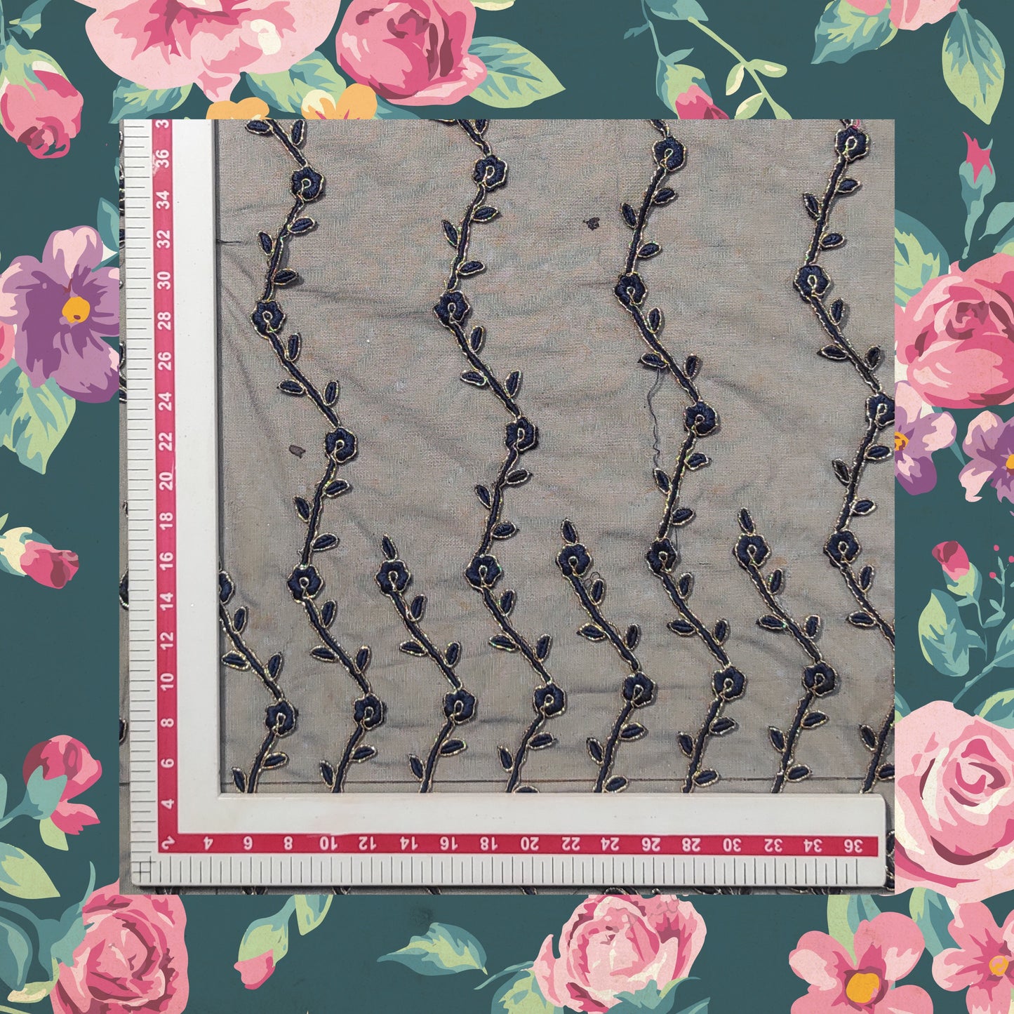 Heavy Multi Codding Work Embroidery On Net