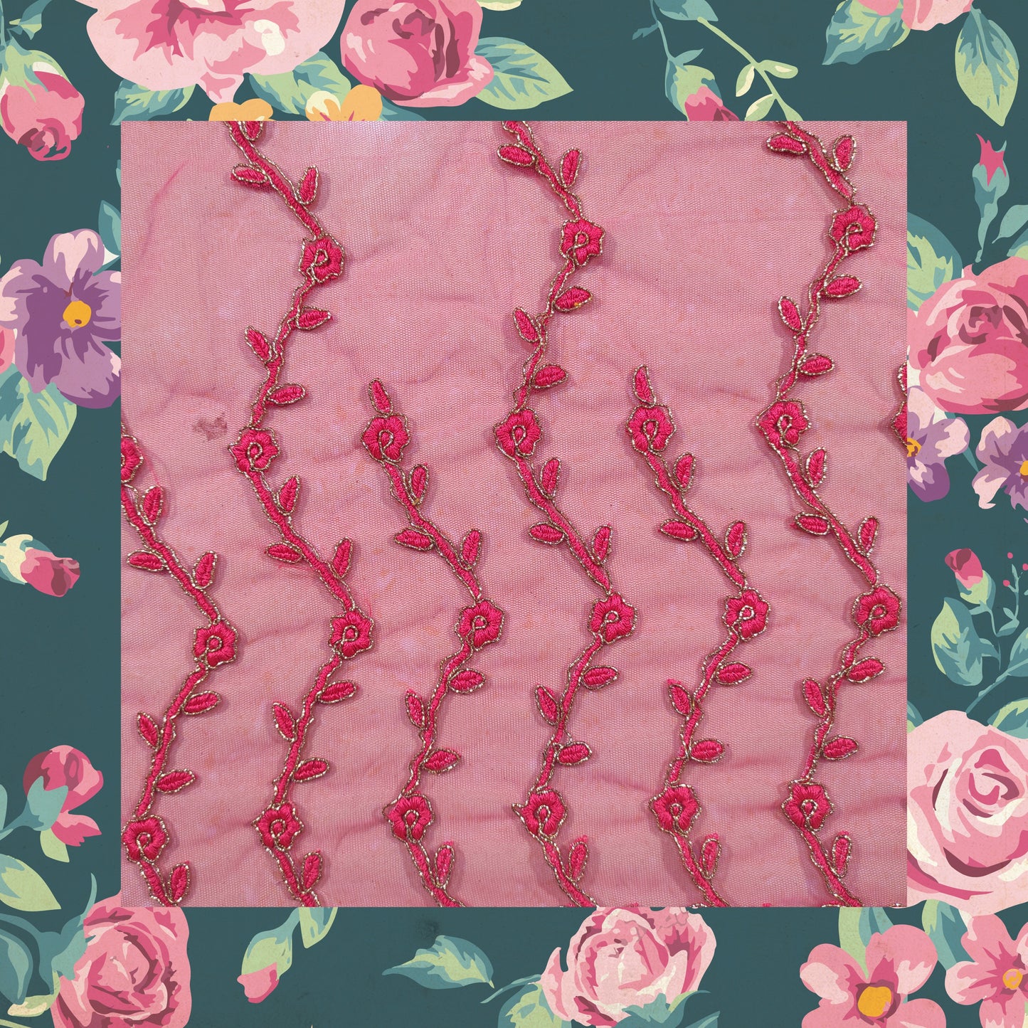 Heavy Multi Codding Work Embroidery On Net
