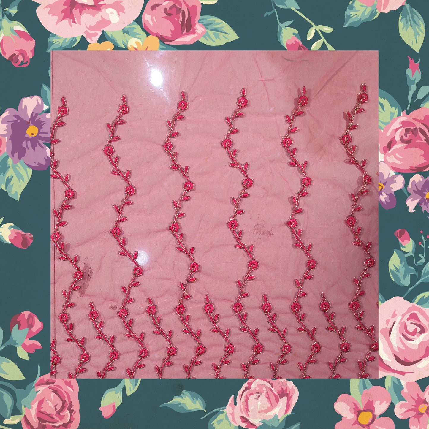 Heavy Multi Codding Work Embroidery On Net