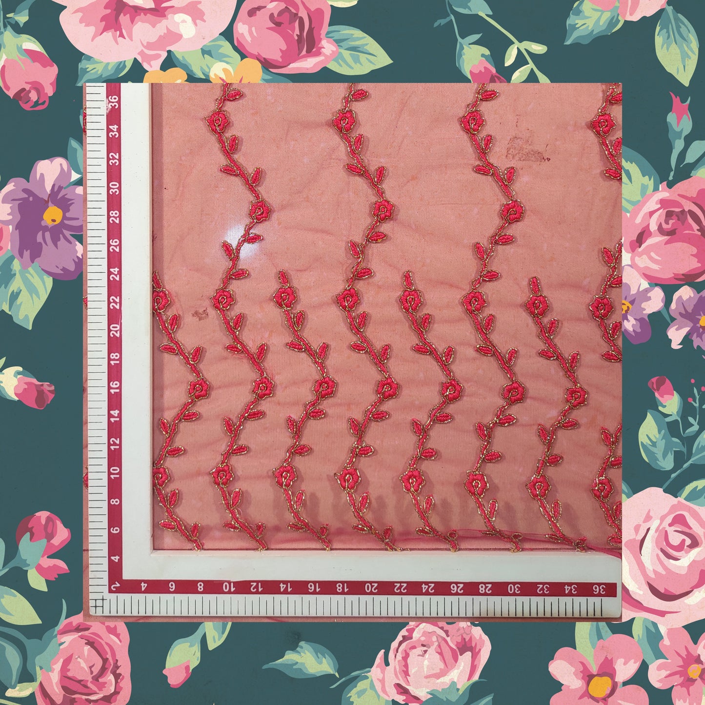 Heavy Multi Codding Work Embroidery On Net