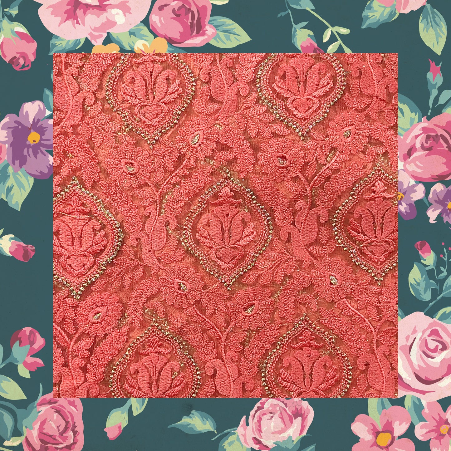 Multi Work With Badla Zari Embroidery On Net