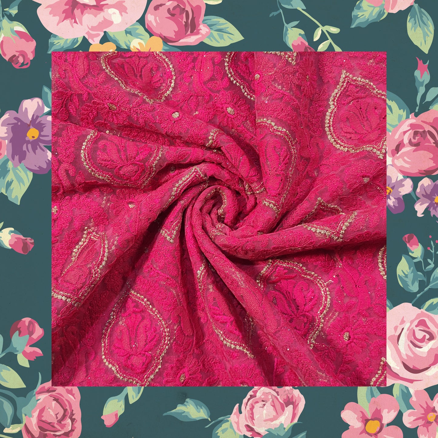 Multi Work With Badla Zari Embroidery On Net
