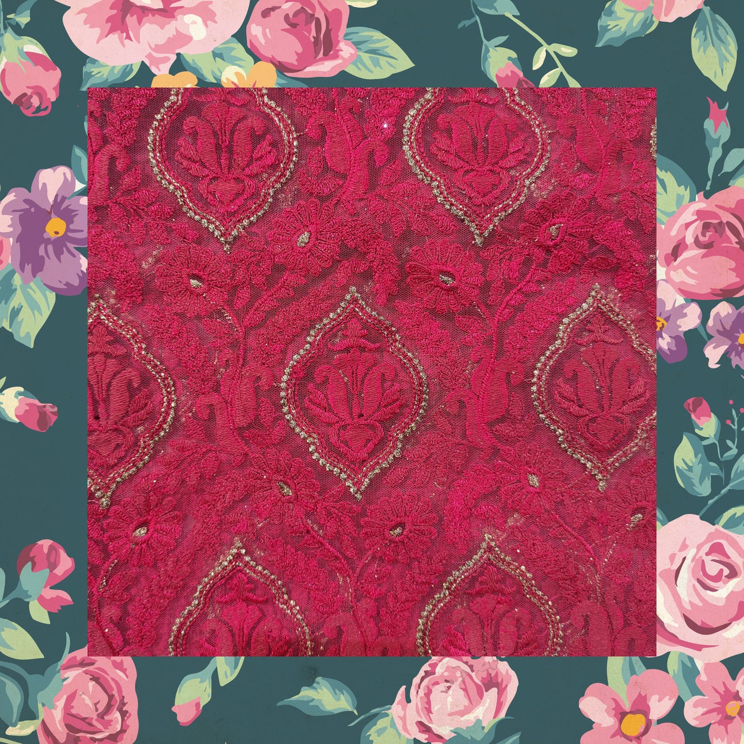 Multi Work With Badla Zari Embroidery On Net