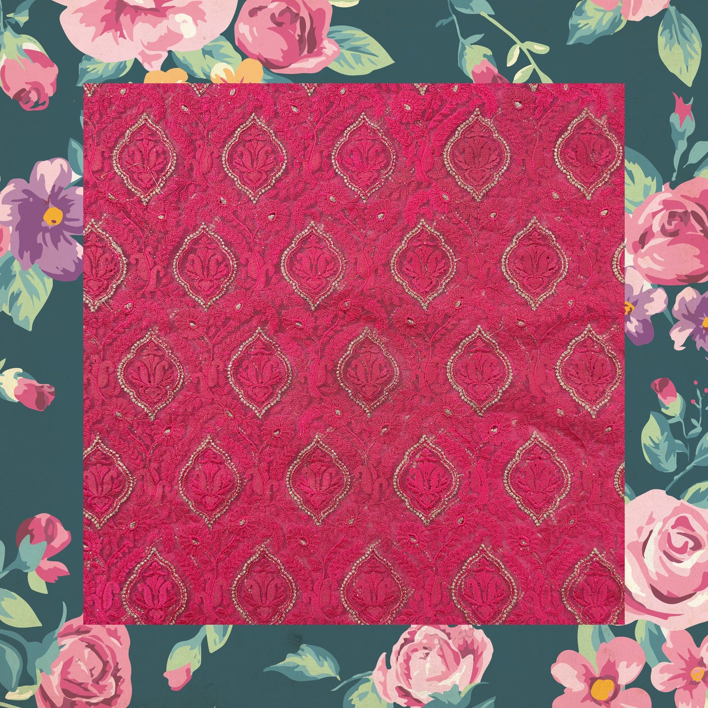 Multi Work With Badla Zari Embroidery On Net