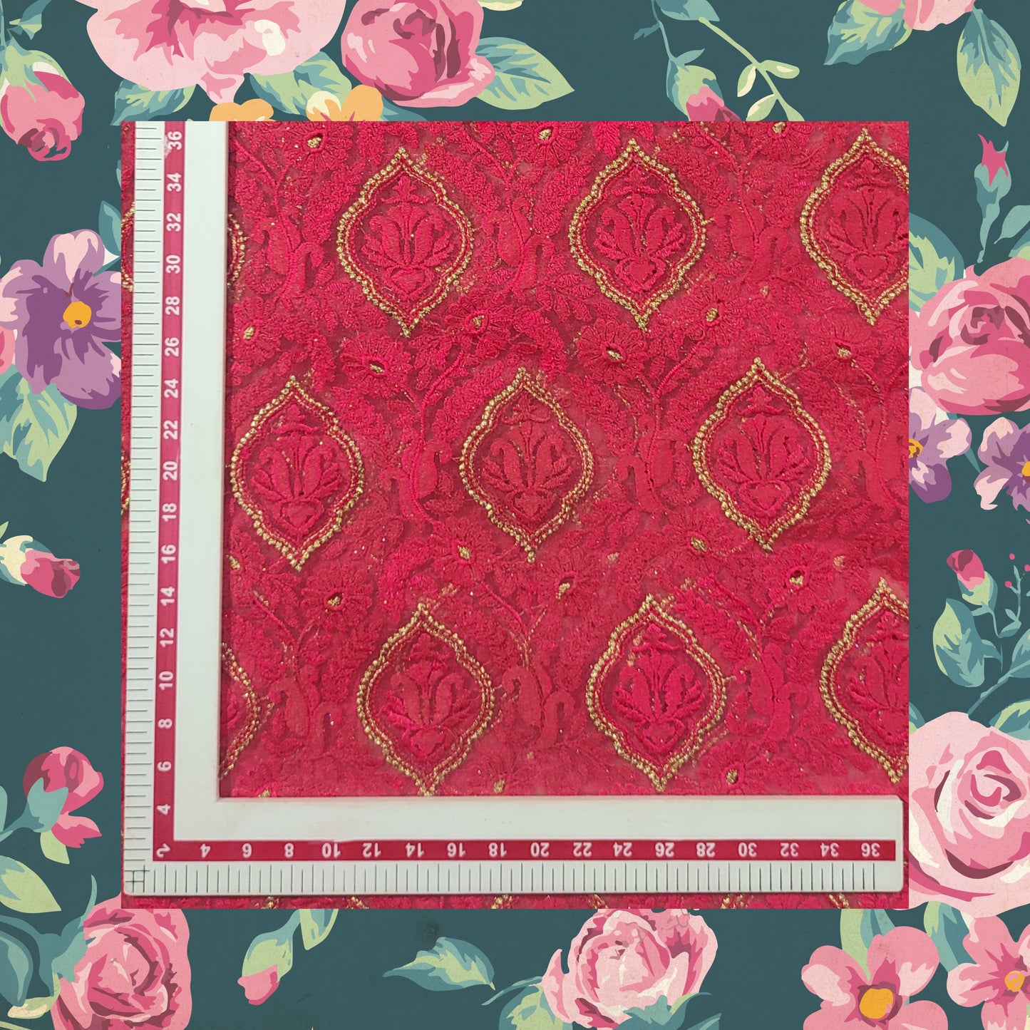 Multi Work With Badla Zari Embroidery On Net