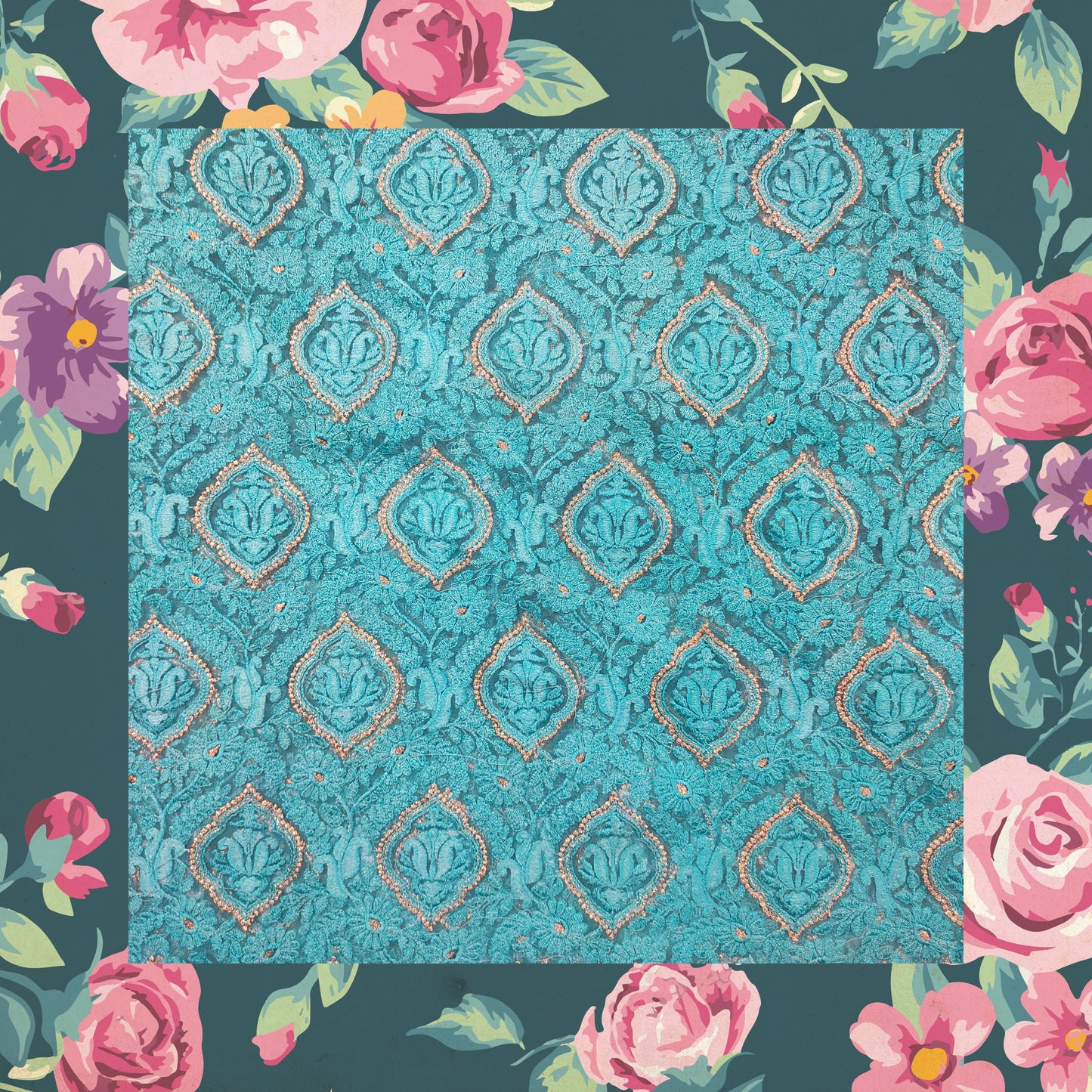 Multi Work With Badla Zari Embroidery On Net