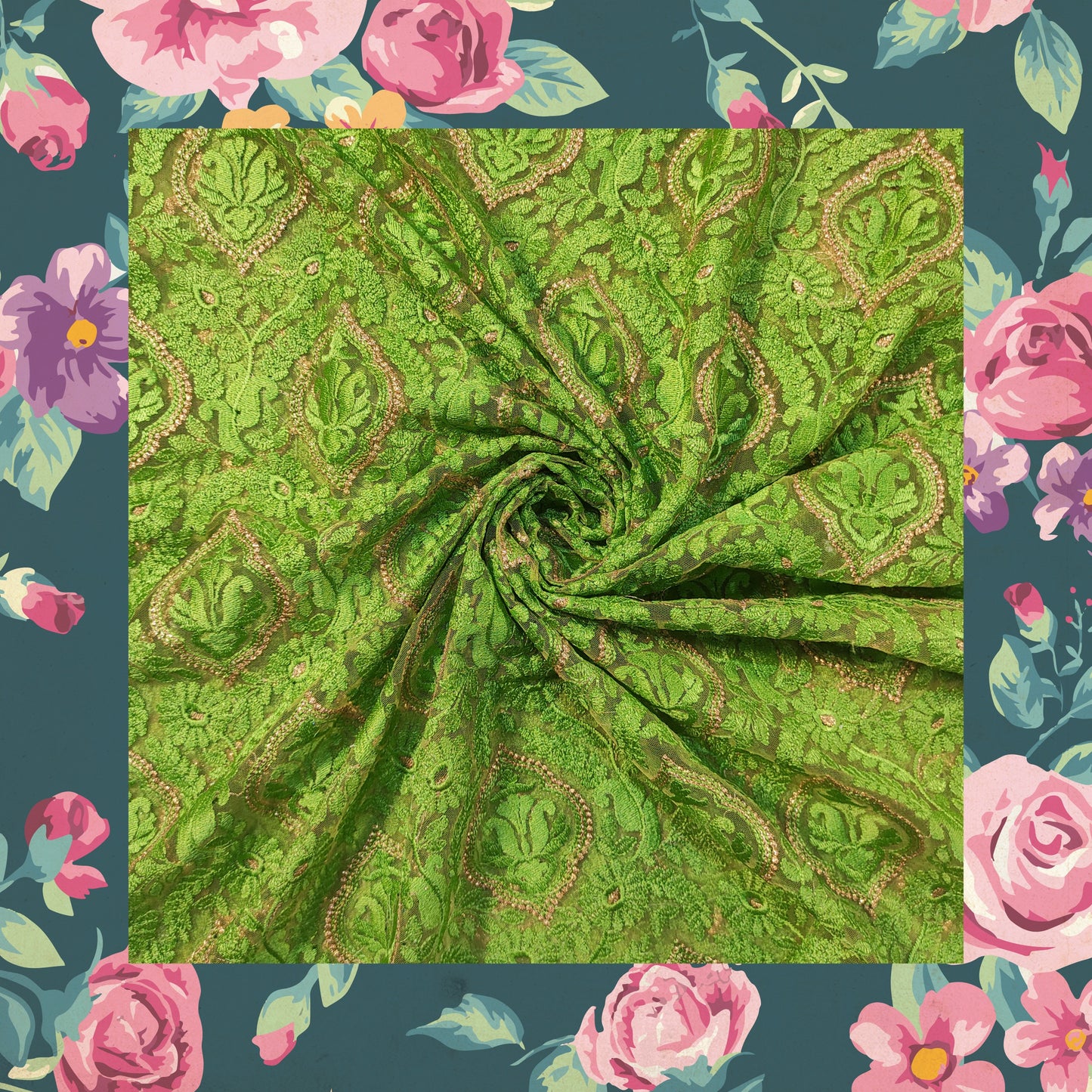 Multi Work With Badla Zari Embroidery On Net