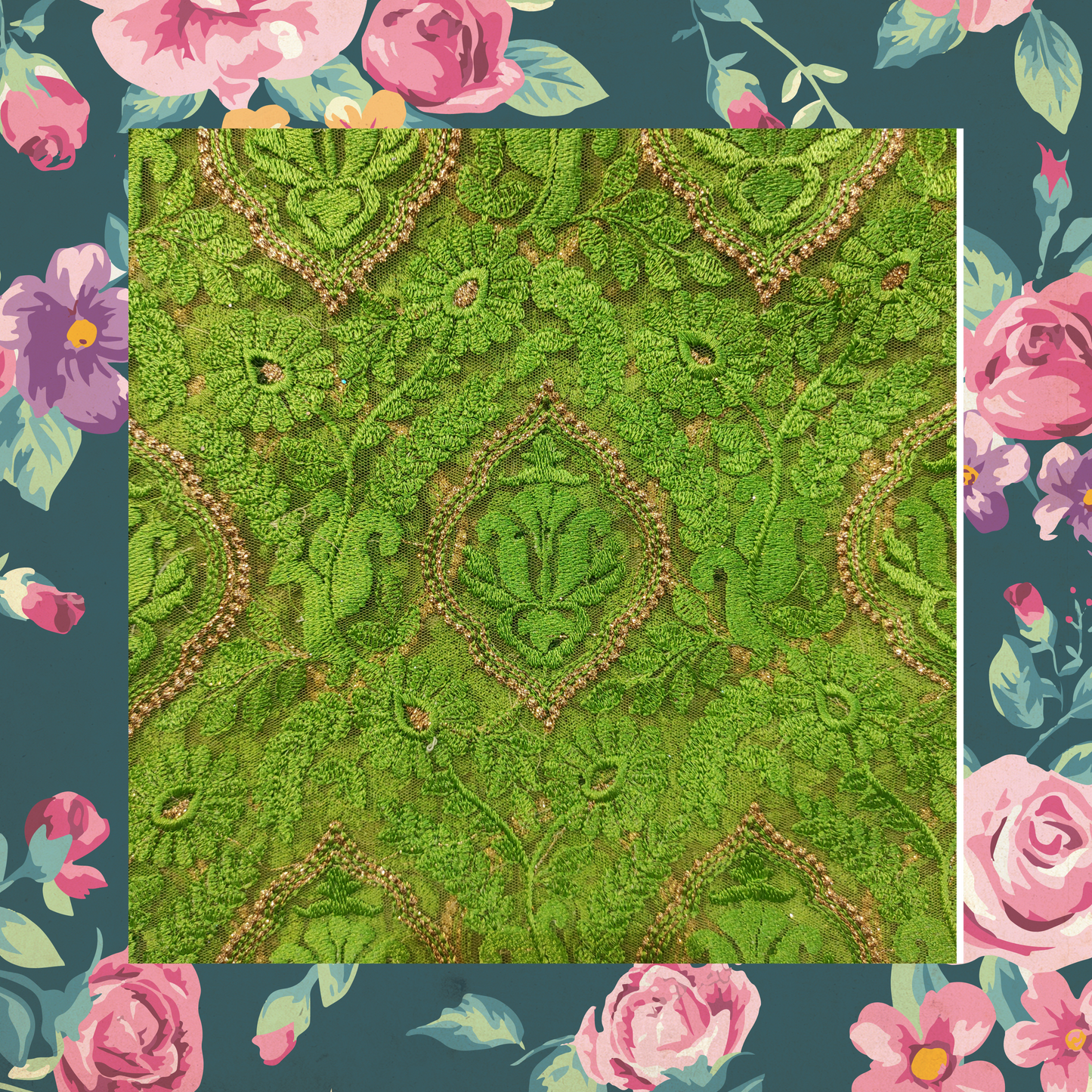 Multi Work With Badla Zari Embroidery On Net