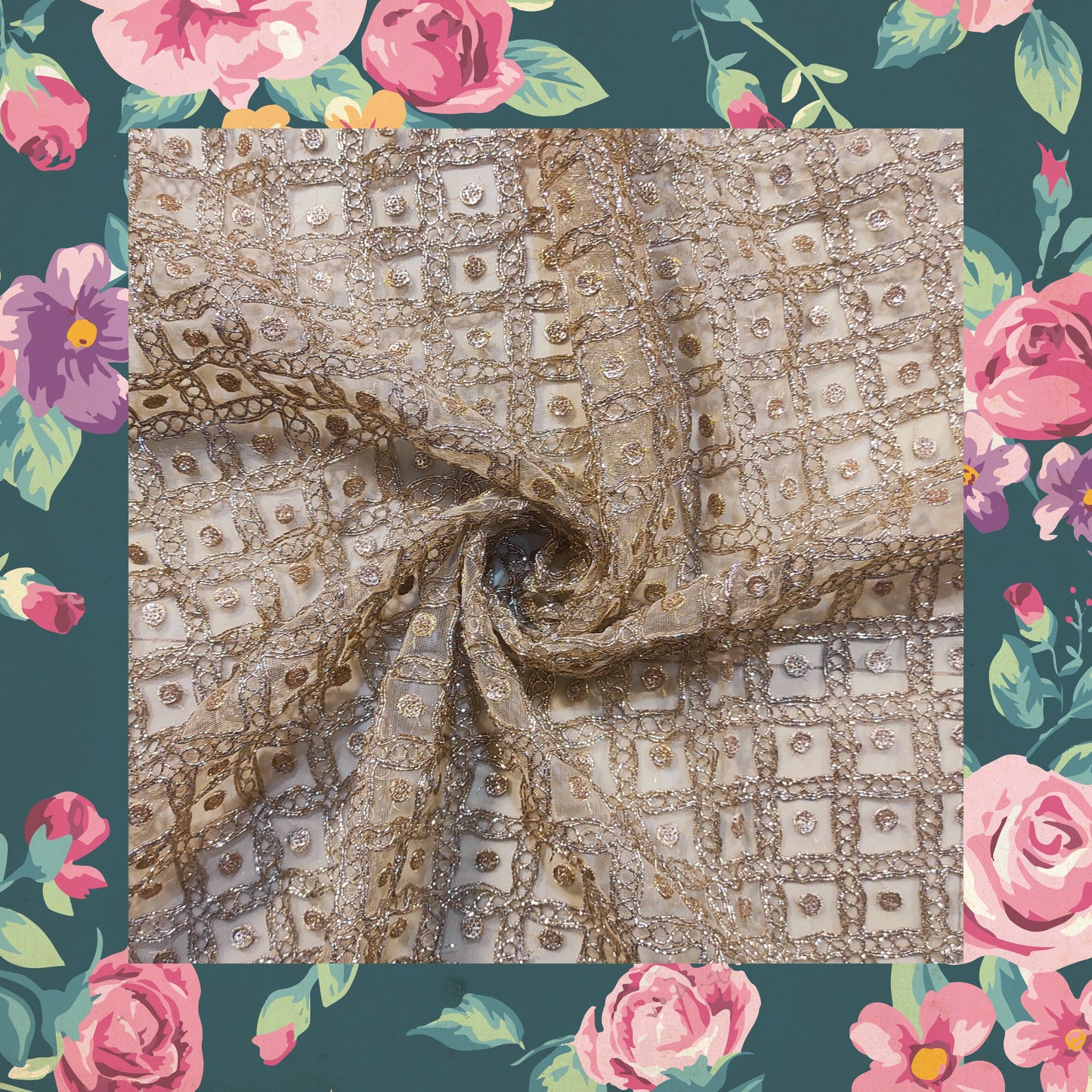 Sequence Embroidery With Glitter Codding On Net