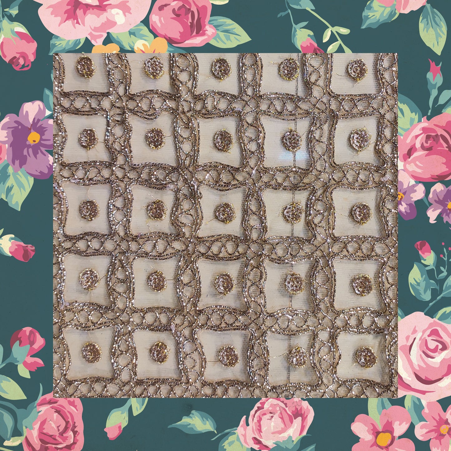 Sequence Embroidery With Glitter Codding On Net