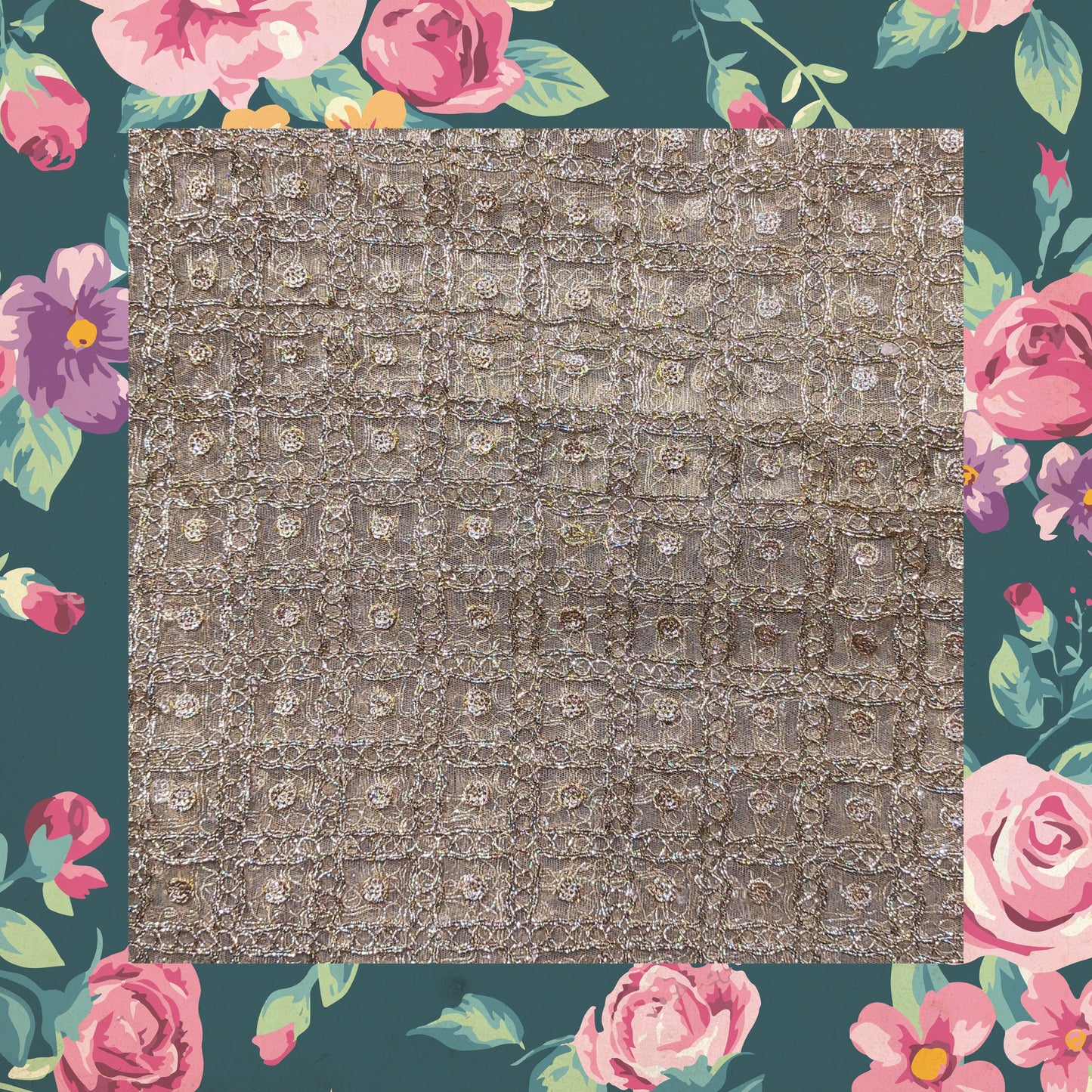 Sequence Embroidery With Glitter Codding On Net