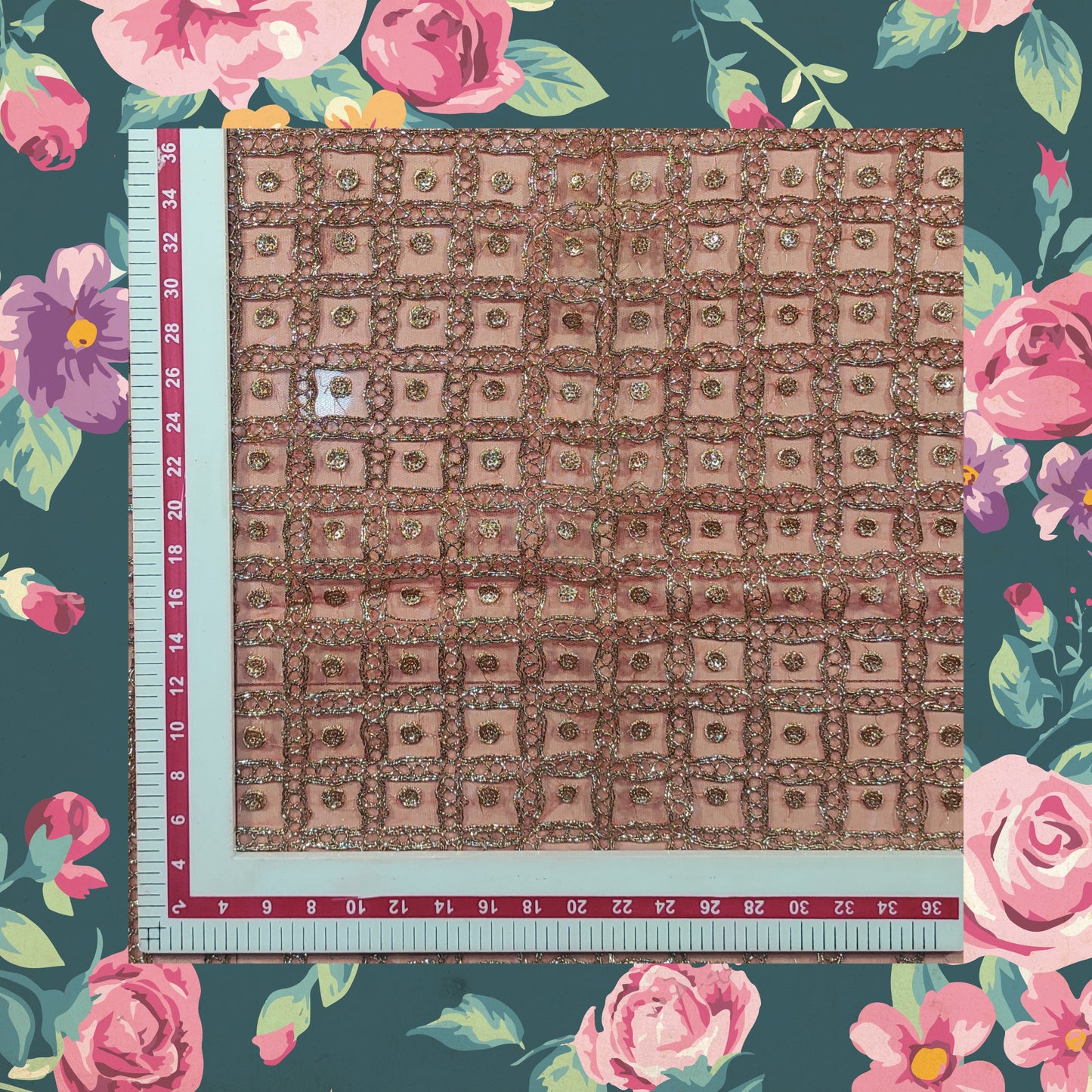 Sequence Embroidery With Glitter Codding On Net