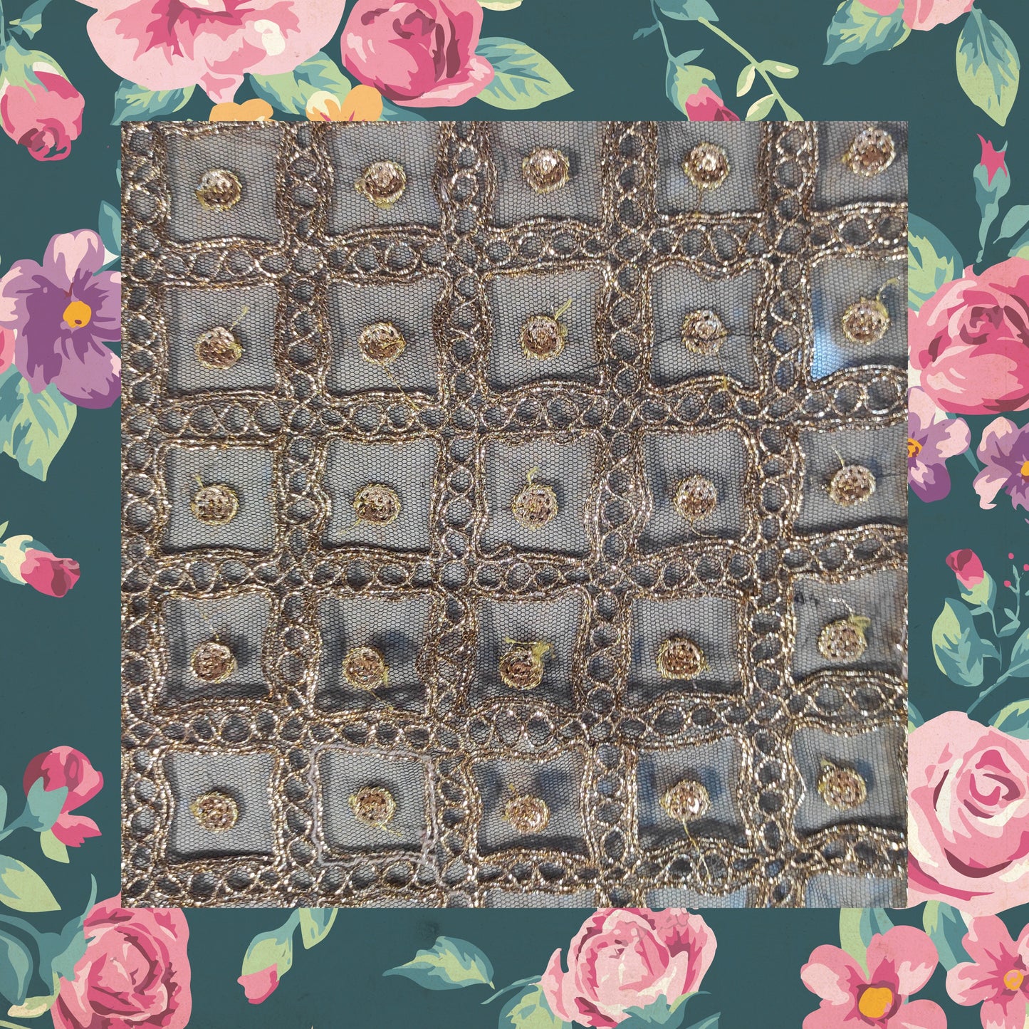 Sequence Embroidery With Glitter Codding On Net