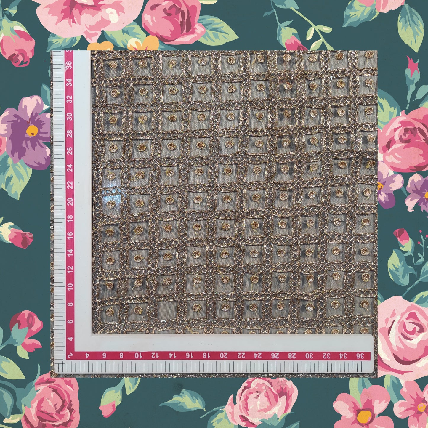 Sequence Embroidery With Glitter Codding On Net