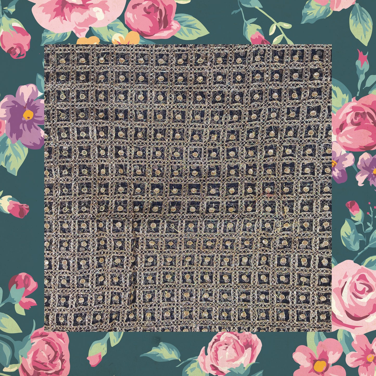 Sequence Embroidery With Glitter Codding On Net