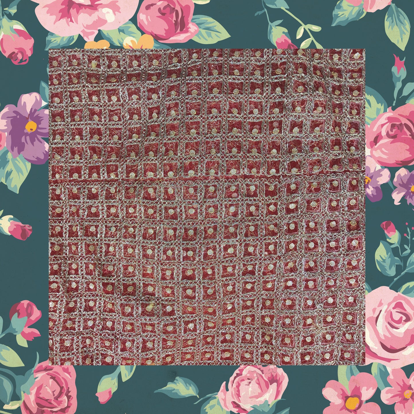 Sequence Embroidery With Glitter Codding On Net