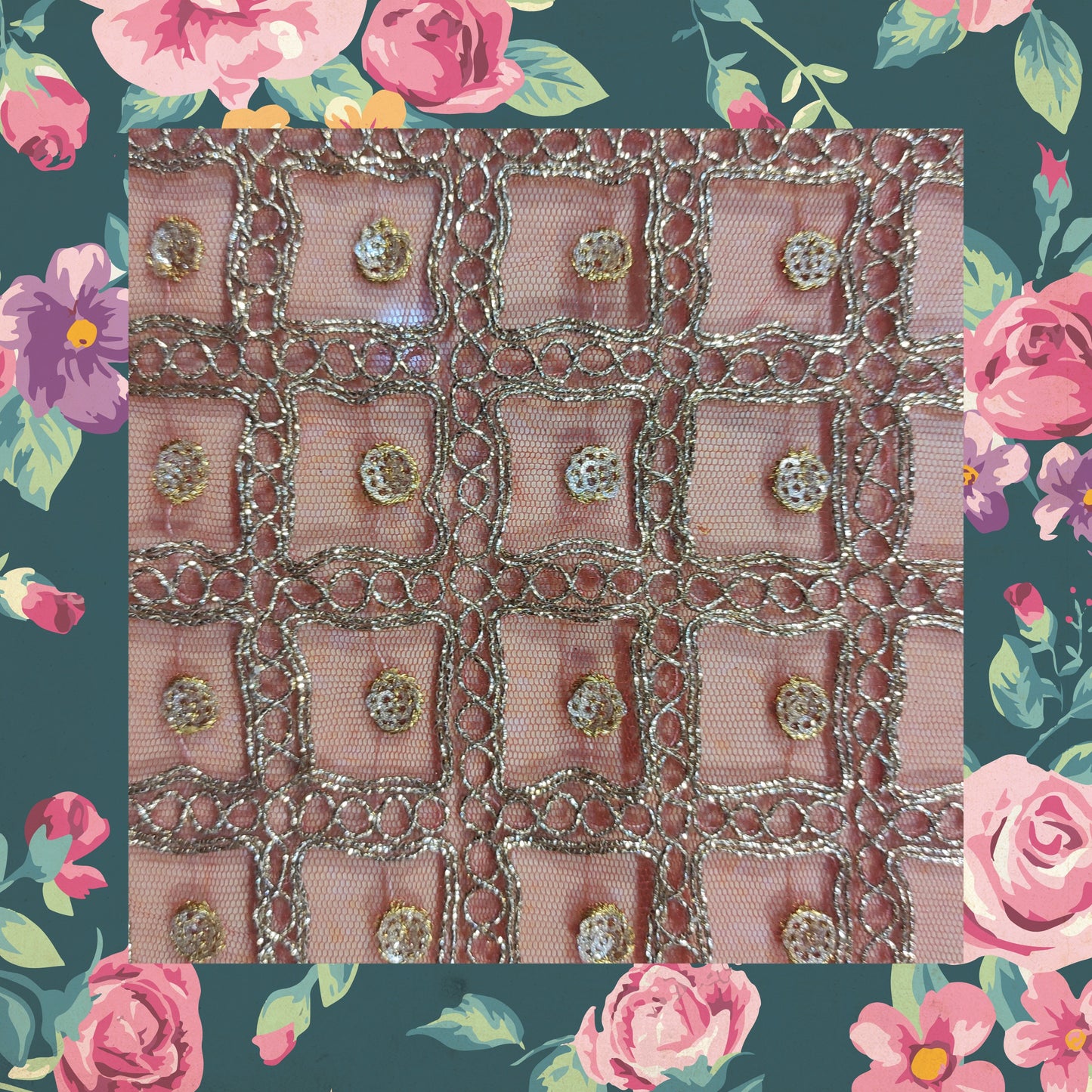 Sequence Embroidery With Glitter Codding On Net
