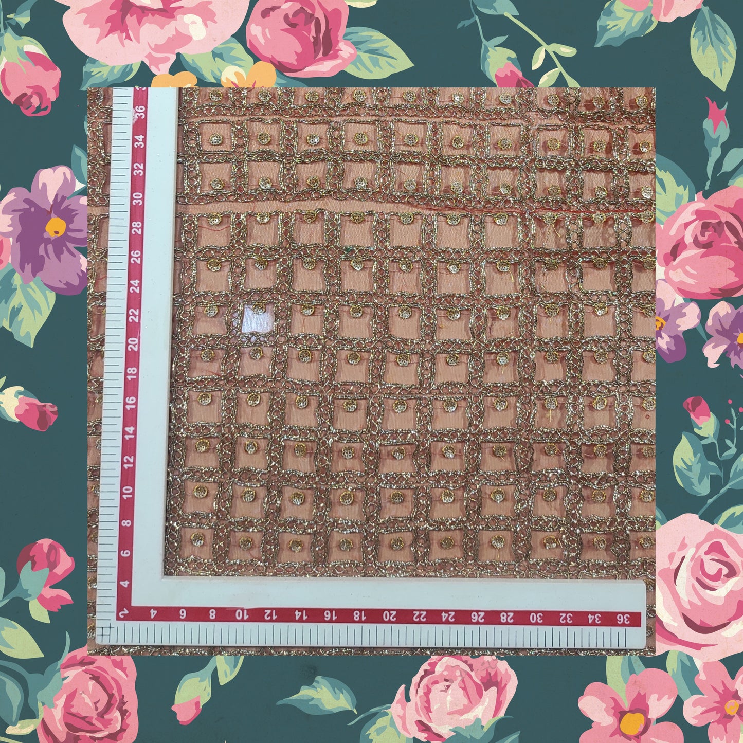 Sequence Embroidery With Glitter Codding On Net