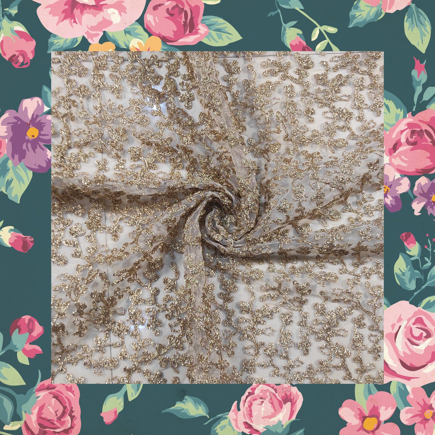 Kasab Zari Codding Embroidery On Net
