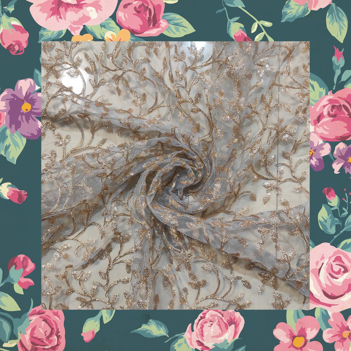 Glitter Sequence Codding Embroidery On Net