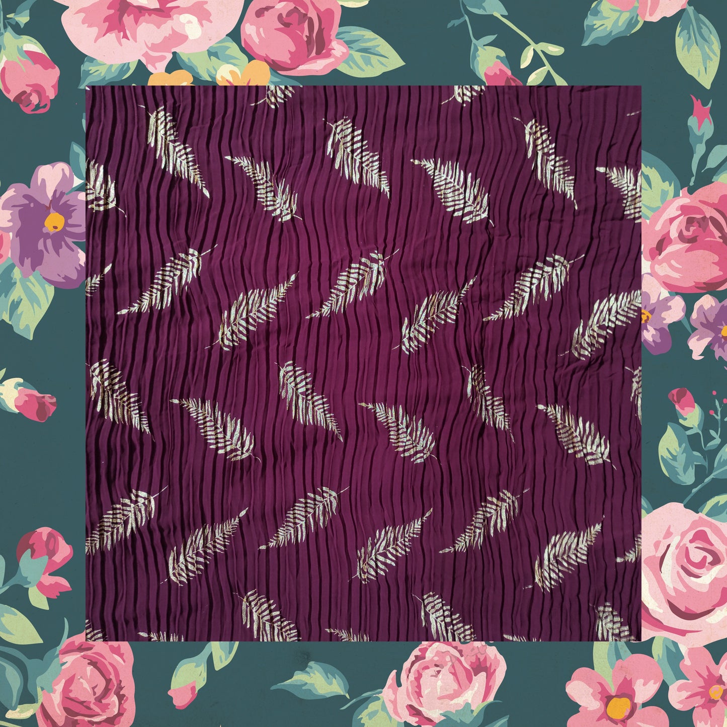 Foil Printed Pleated Georgette Fabric (price for 6 meter)