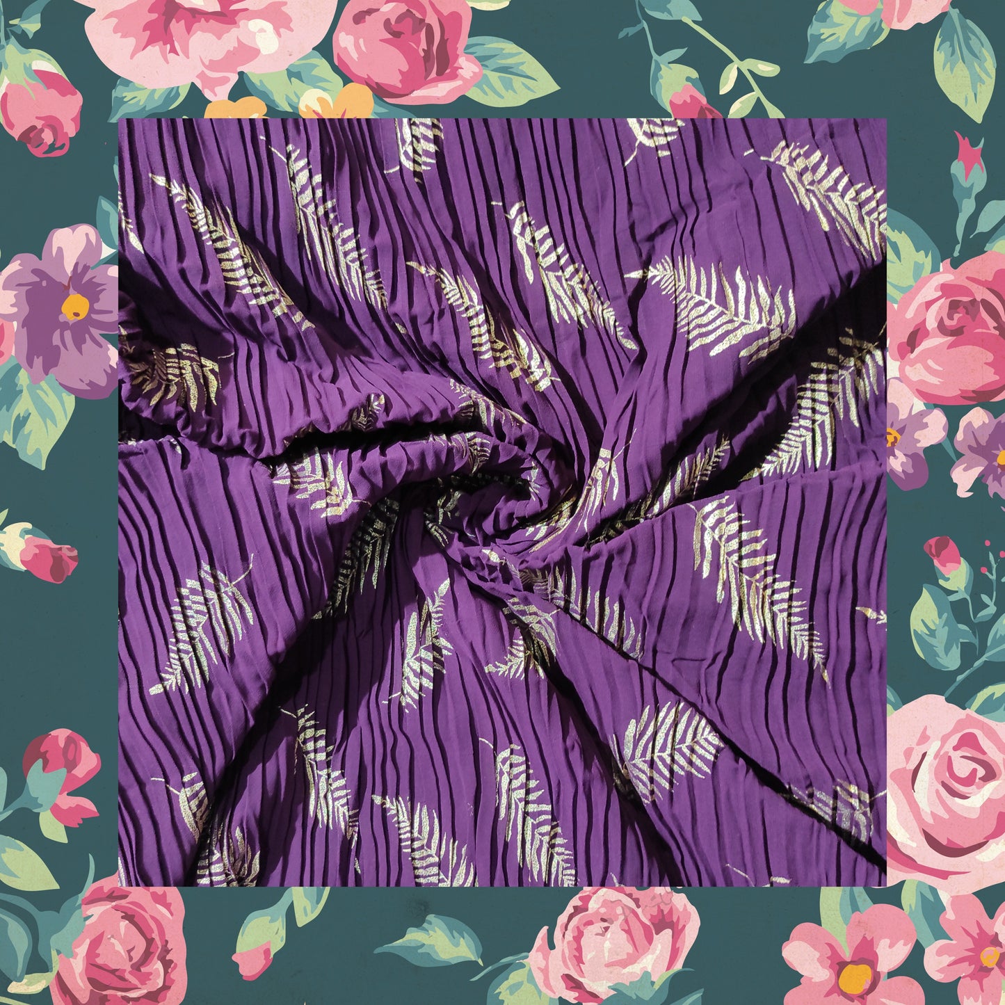 Premium Foil Printed Pleated Georgette Fabric (price for 6 meter)