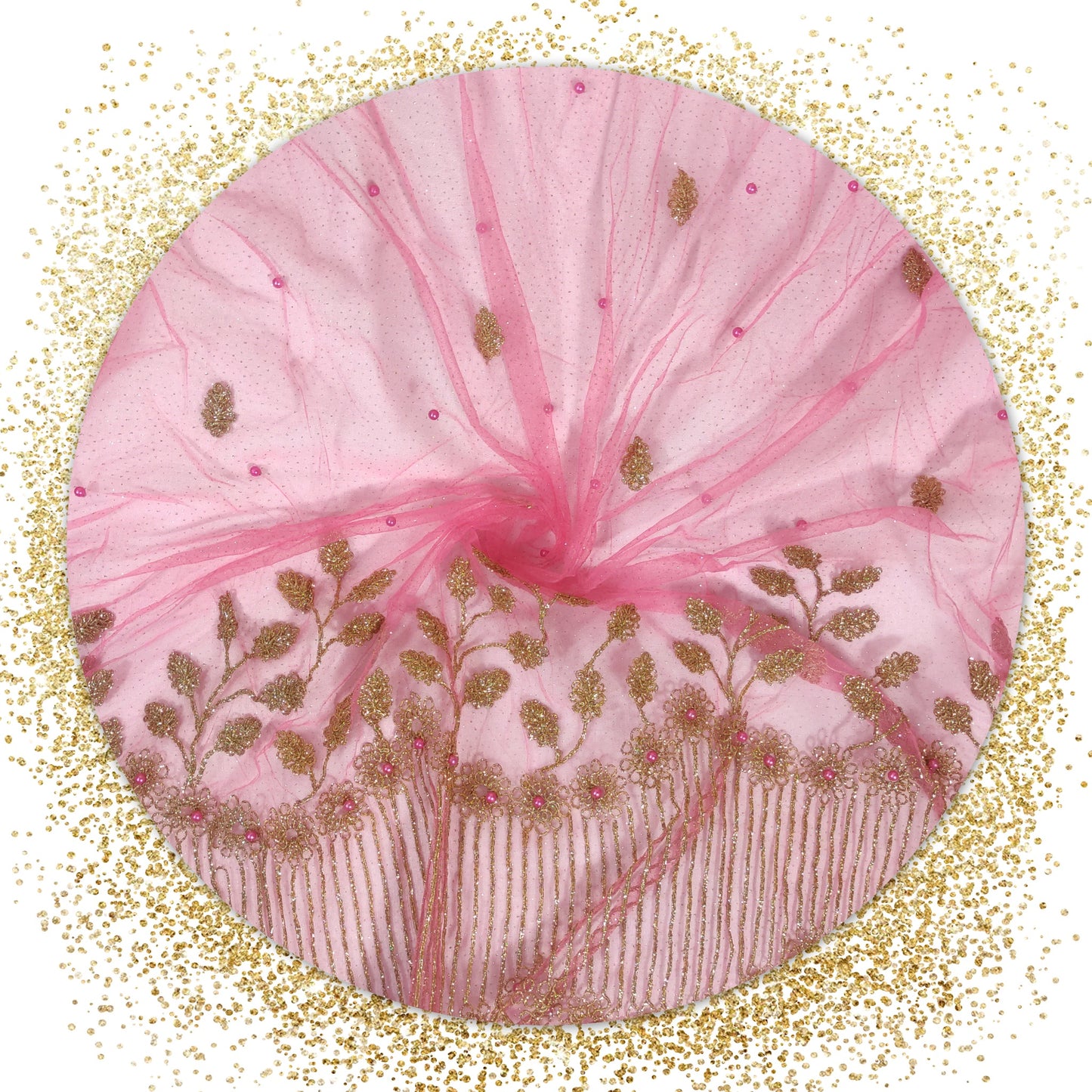 Lovely Glitter Coding Work On Net With Matching Pearls (prices for 6 MTR)